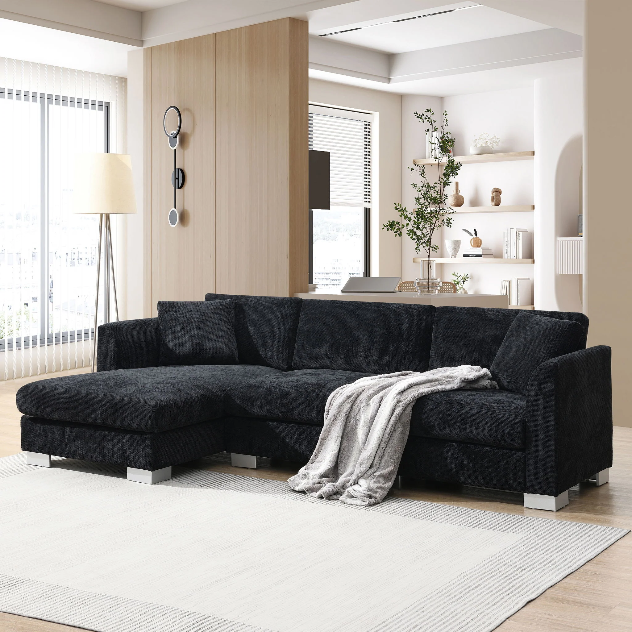 Modern Cloud Sectional Sofa L Shaped Luxury Couch Set With 2 Free Pillows 4 Seat With Oversized Chaise - Image 3