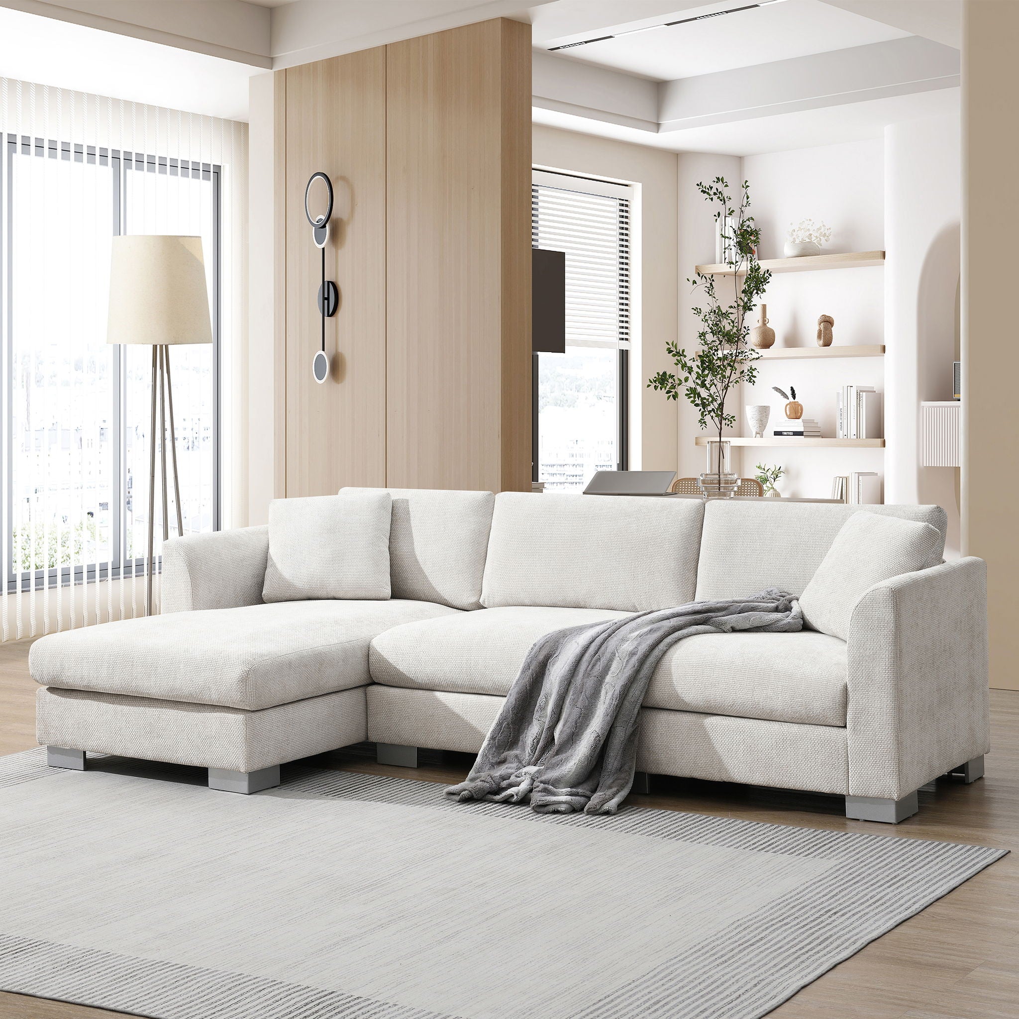 Modern Cloud Sectional Sofa L Shaped Luxury Couch Set With 2 Free Pillows 4 Seat With Oversized Chaise - Image 4
