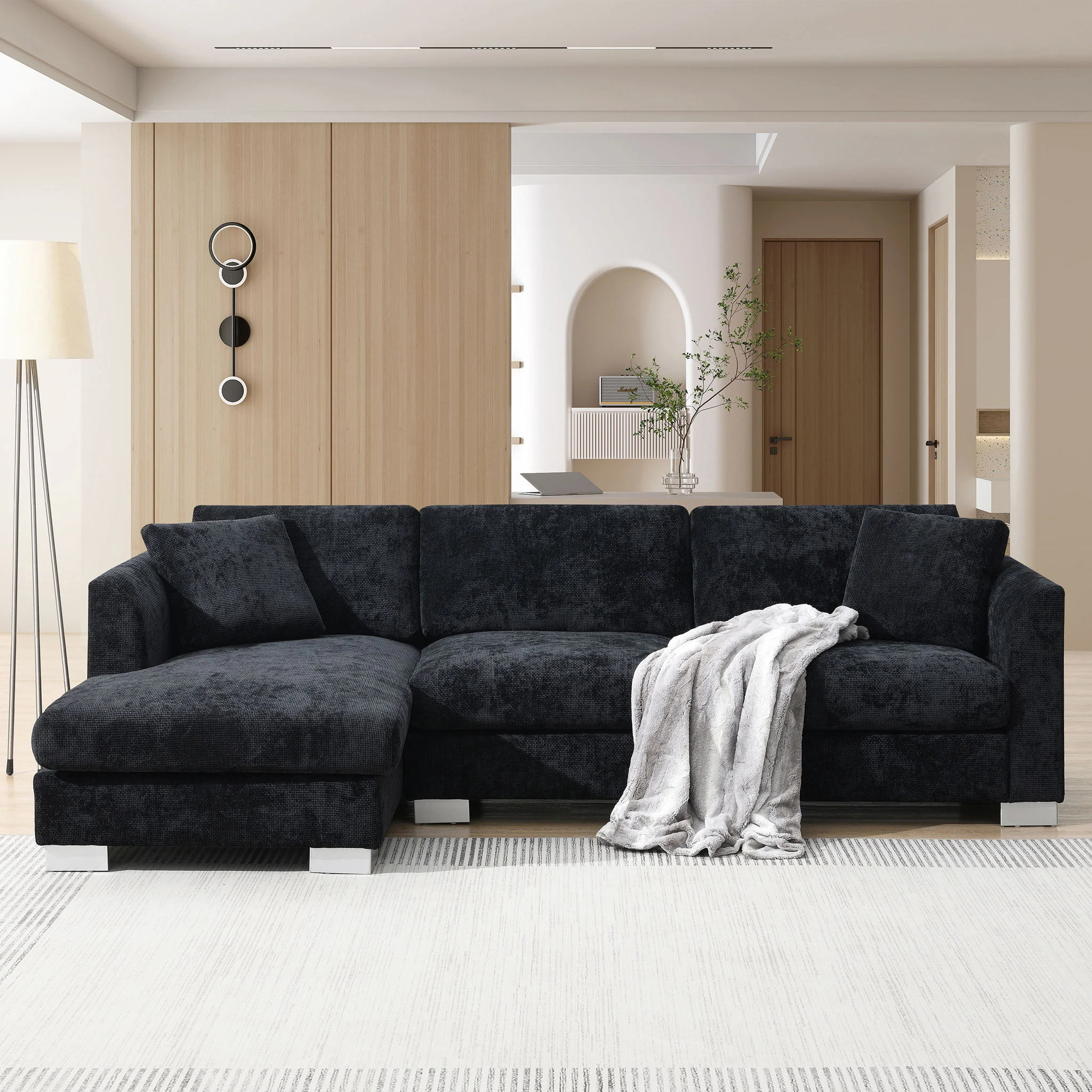 Modern Cloud Sectional Sofa L Shaped Luxury Couch Set With 2 Free Pillows 4 Seat With Oversized Chaise - Image 5