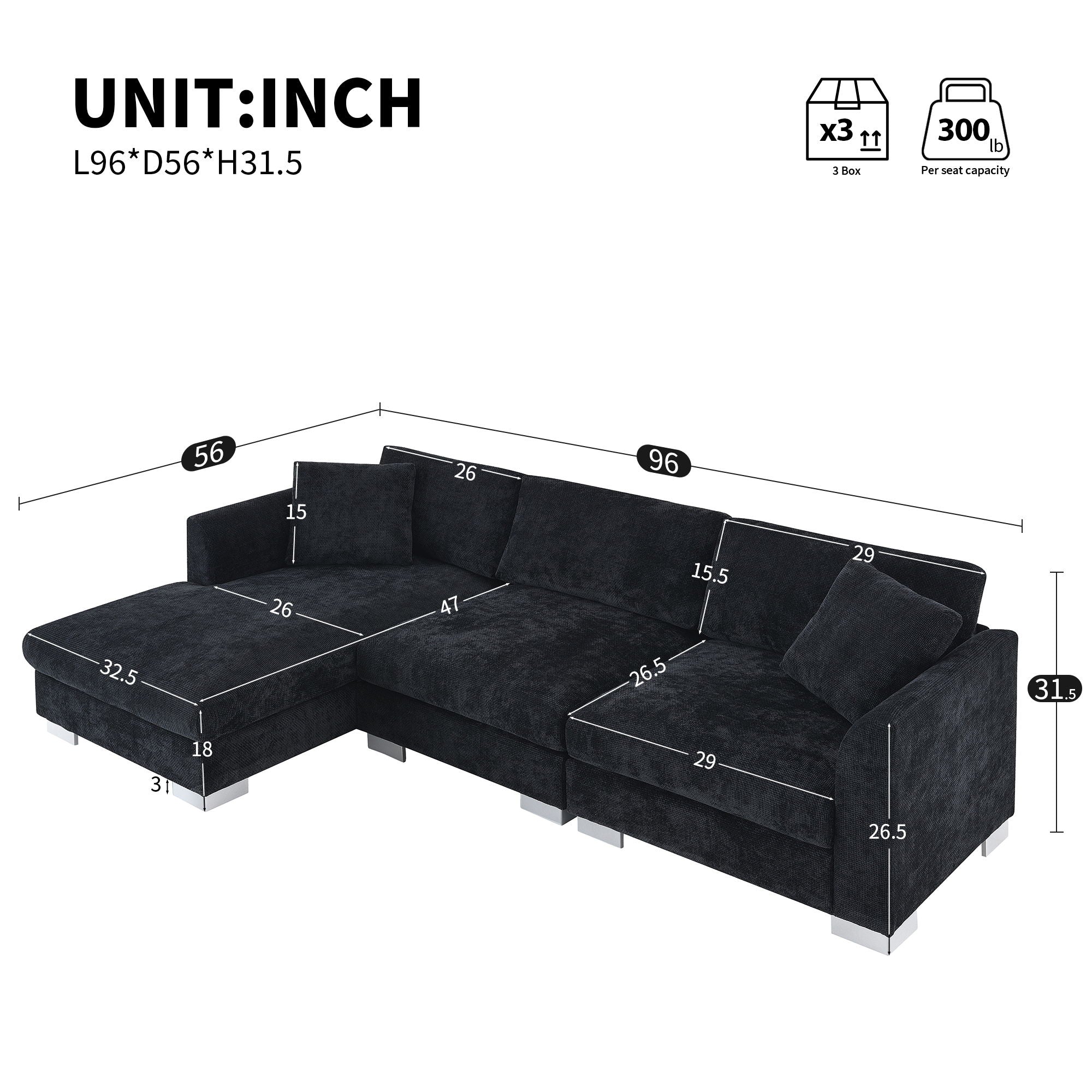 Modern Cloud Sectional Sofa L Shaped Luxury Couch Set With 2 Free Pillows 4 Seat With Oversized Chaise - Image 7