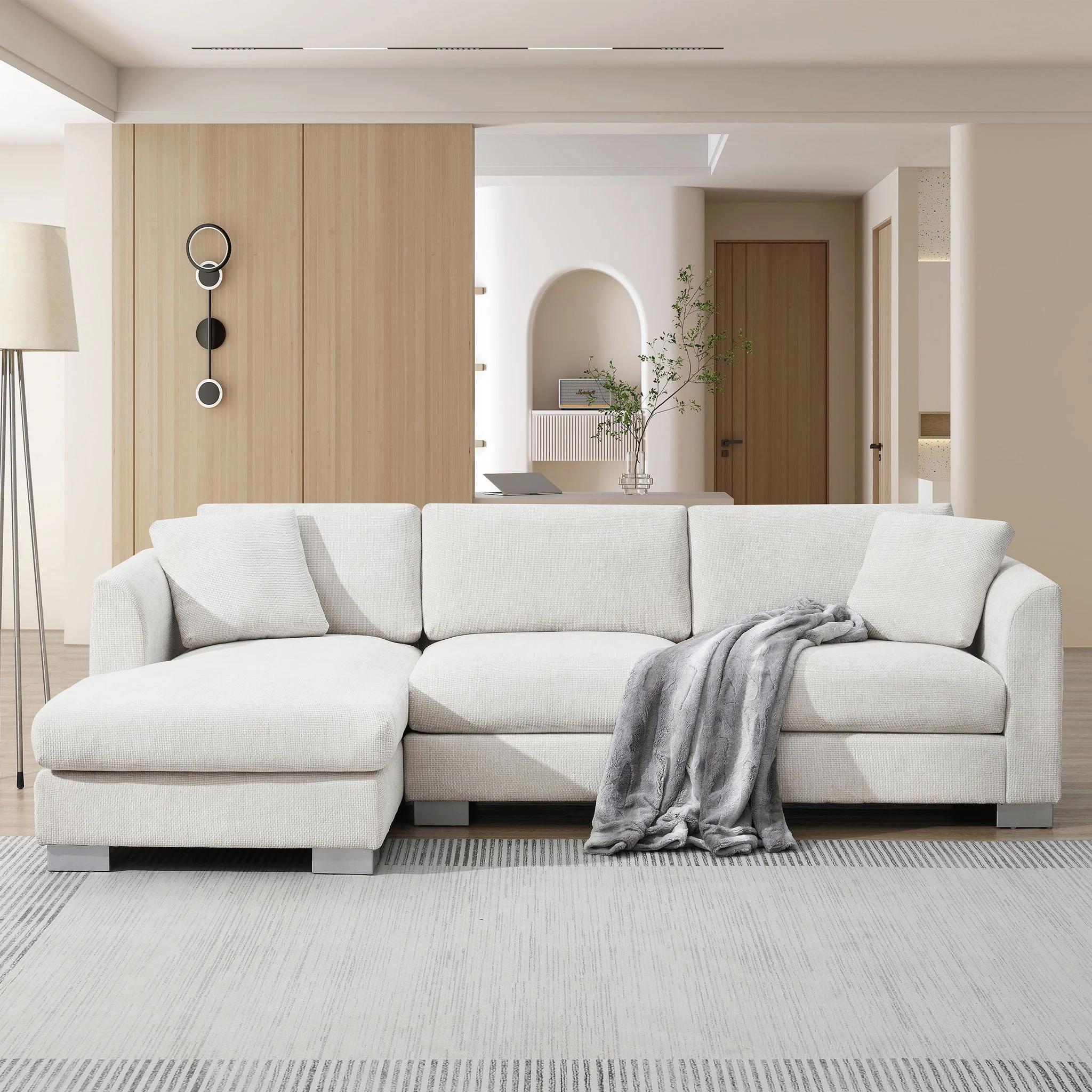 Modern Cloud Sectional Sofa L Shaped Luxury Couch Set With 2 Free Pillows 4 Seat With Oversized Chaise - Image 8