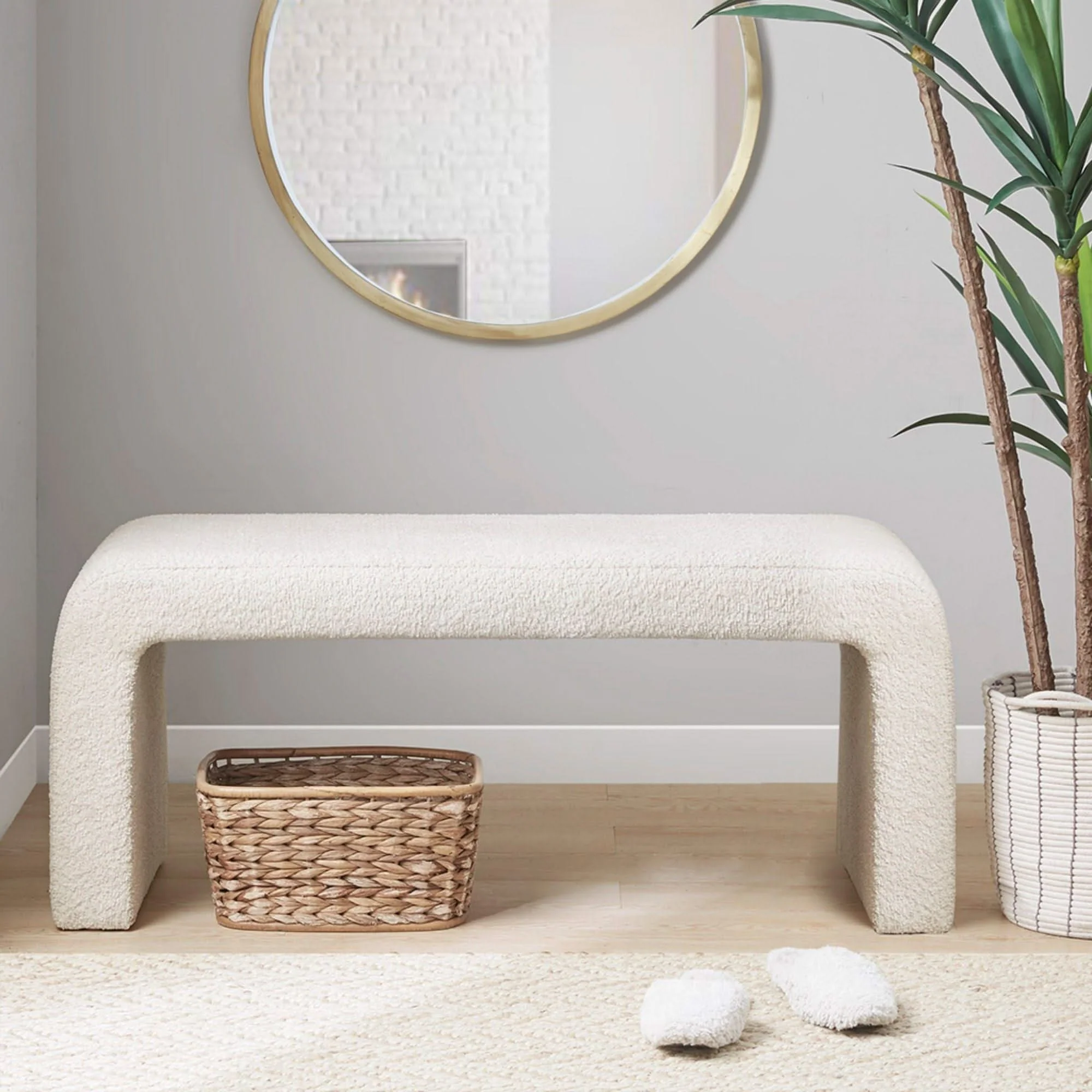 Modern Contemporary Boucle Waterfall Bench - Image 3