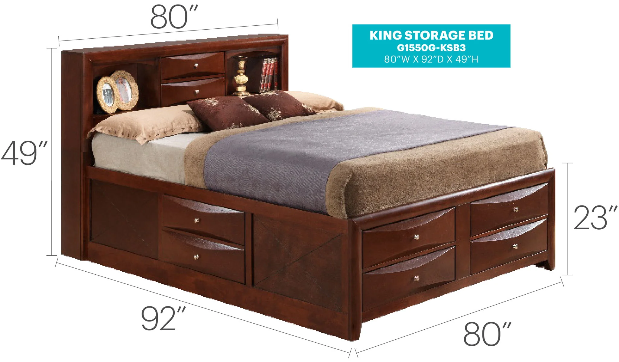 Modern Design Storage Bed With Bookcase Headboard - Image 12
