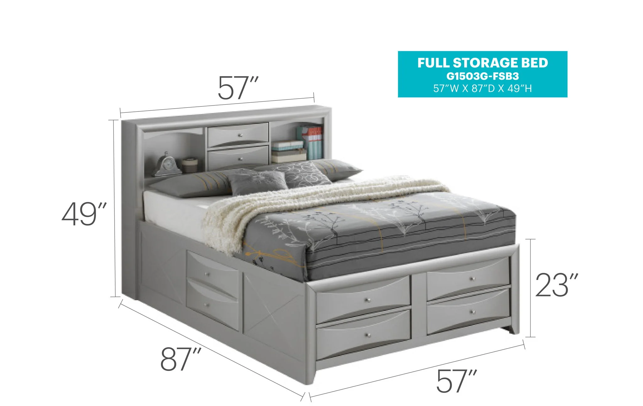 Modern Design Storage Bed With Bookcase Headboard - Image 13