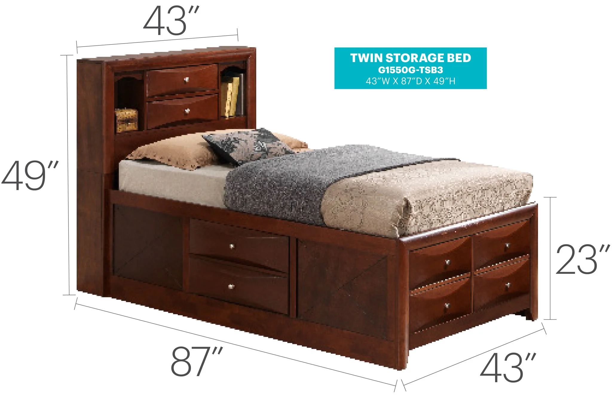 Modern Design Storage Bed With Bookcase Headboard - Image 15