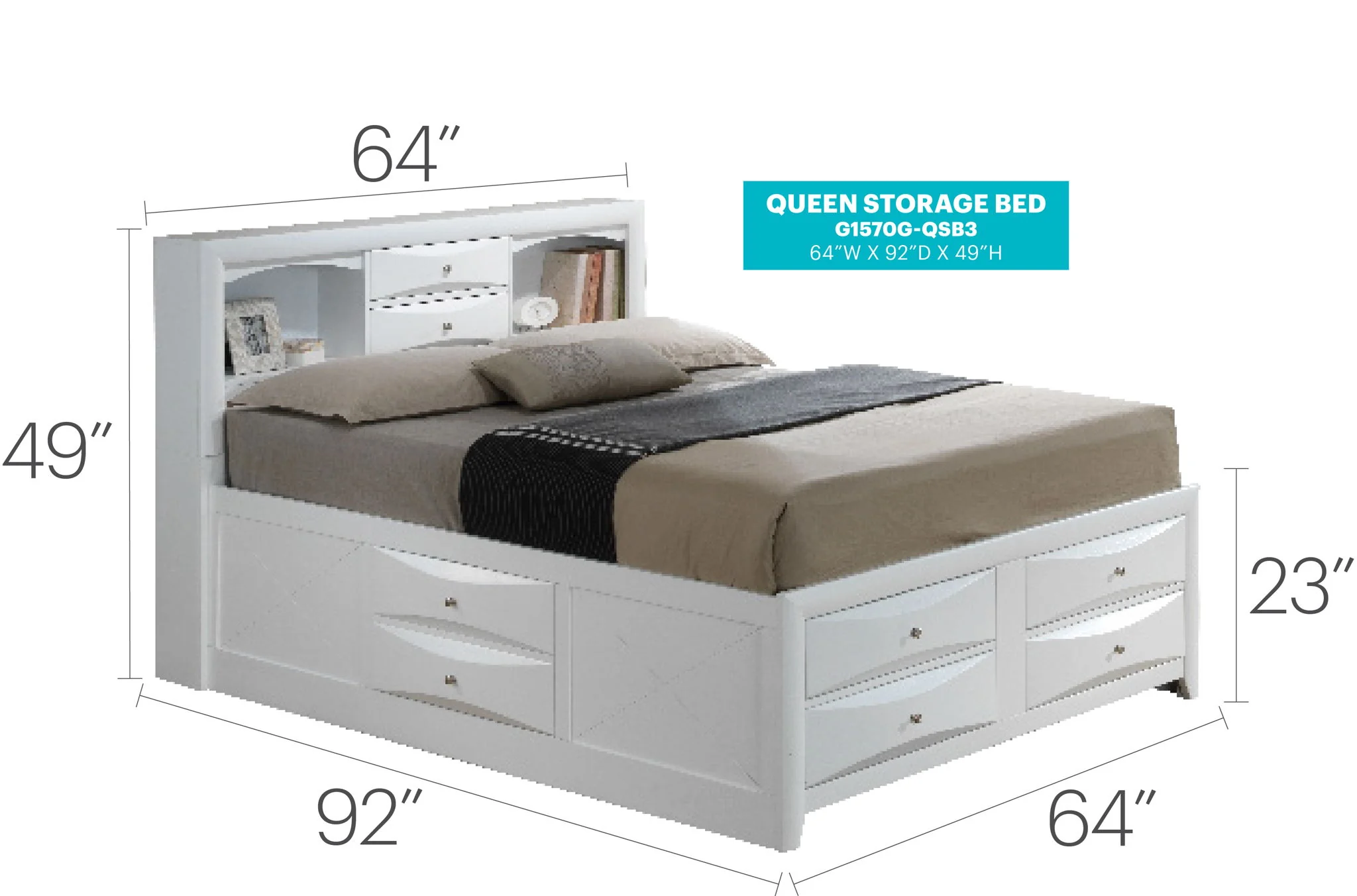 Modern Design Storage Bed With Bookcase Headboard - Image 16