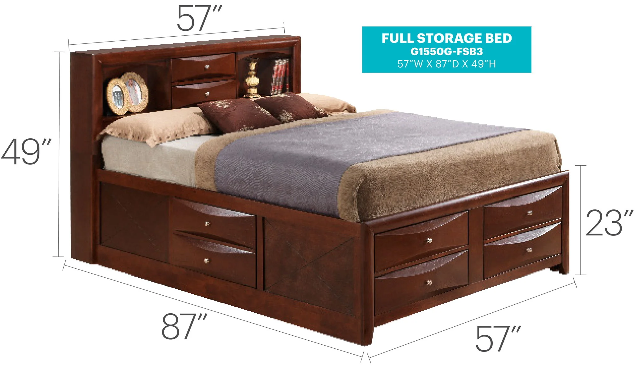 Modern Design Storage Bed With Bookcase Headboard - Image 19