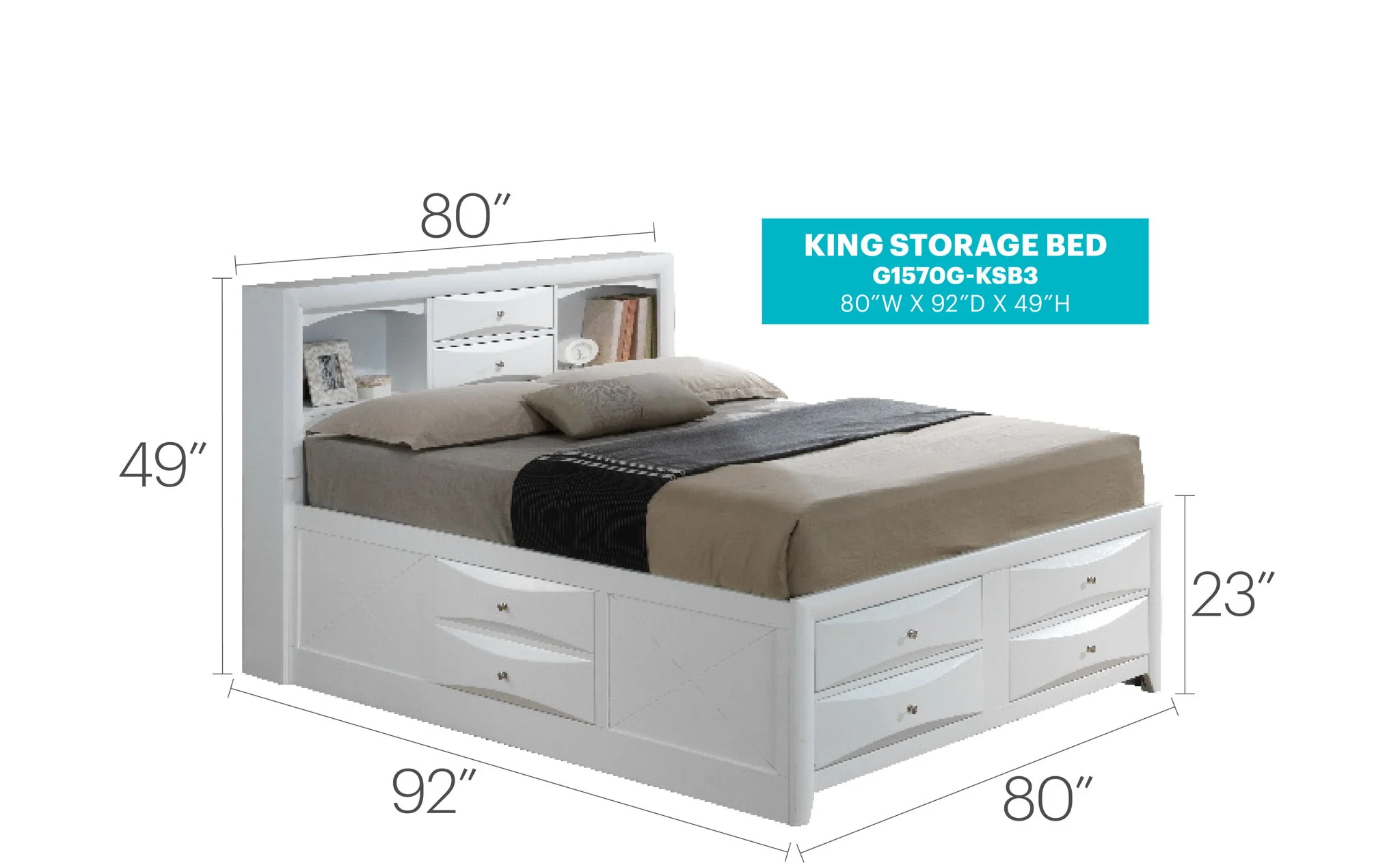 Modern Design Storage Bed With Bookcase Headboard - Image 20