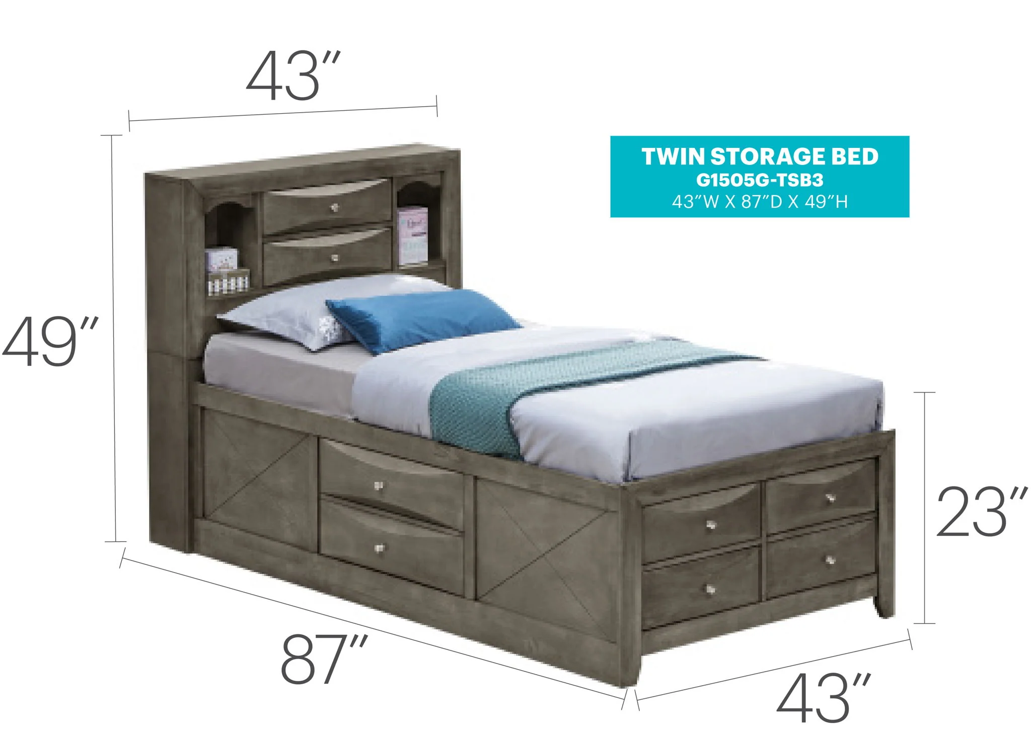 Modern Design Storage Bed With Bookcase Headboard - Image 23