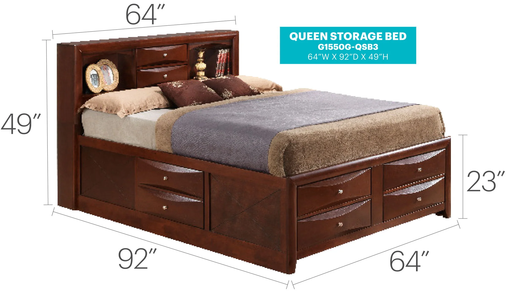 Modern Design Storage Bed With Bookcase Headboard - Image 28