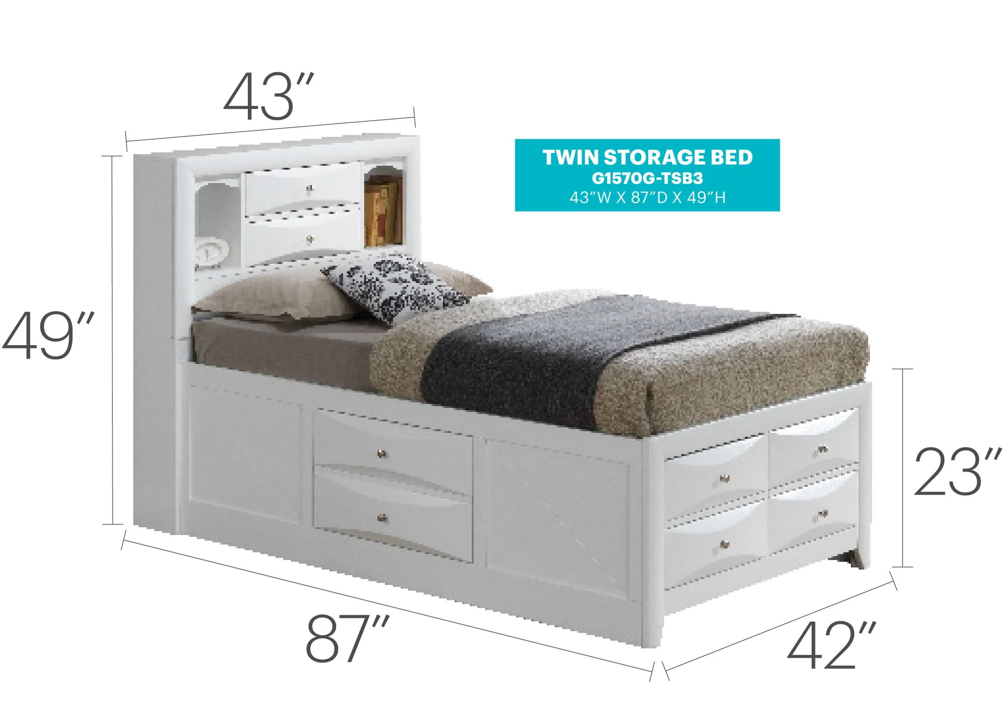 Modern Design Storage Bed With Bookcase Headboard - Image 29