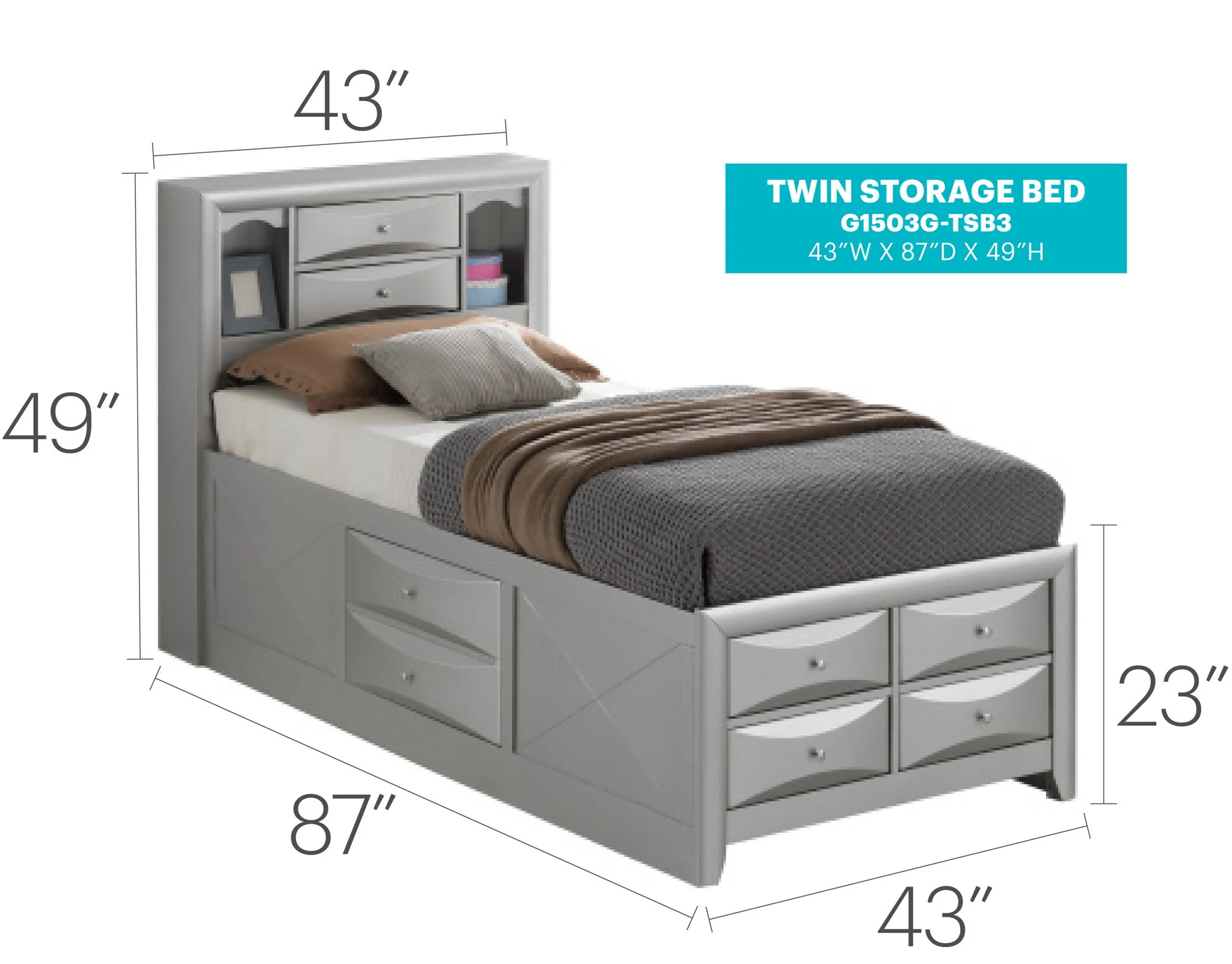 Modern Design Storage Bed With Bookcase Headboard - Image 32