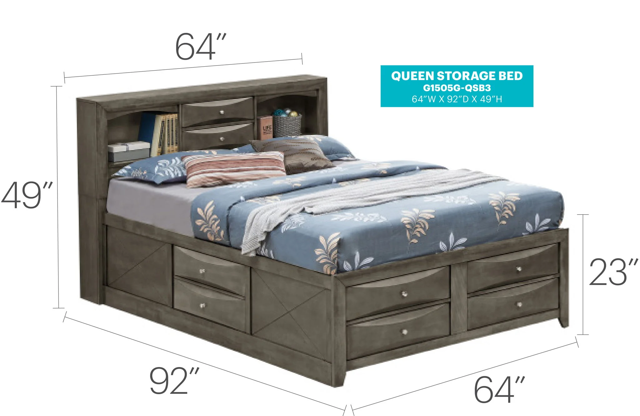 Modern Design Storage Bed With Bookcase Headboard - Image 33
