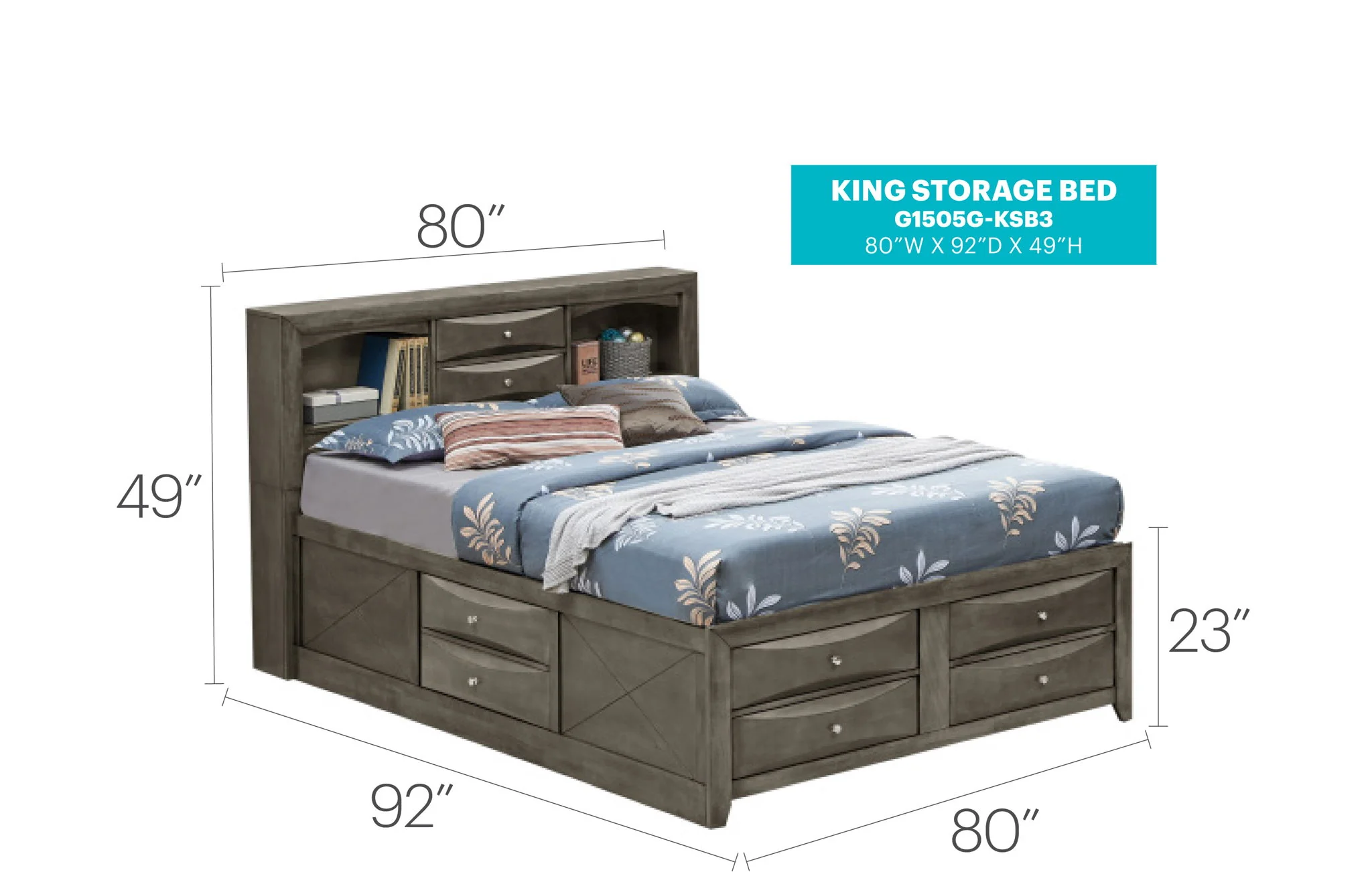 Modern Design Storage Bed With Bookcase Headboard - Image 34