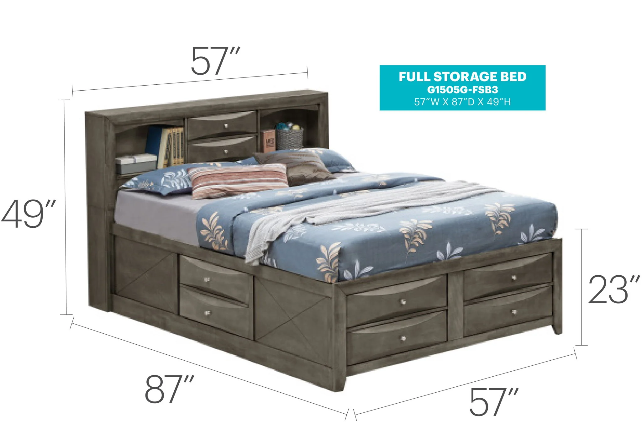 Modern Design Storage Bed With Bookcase Headboard - Image 35