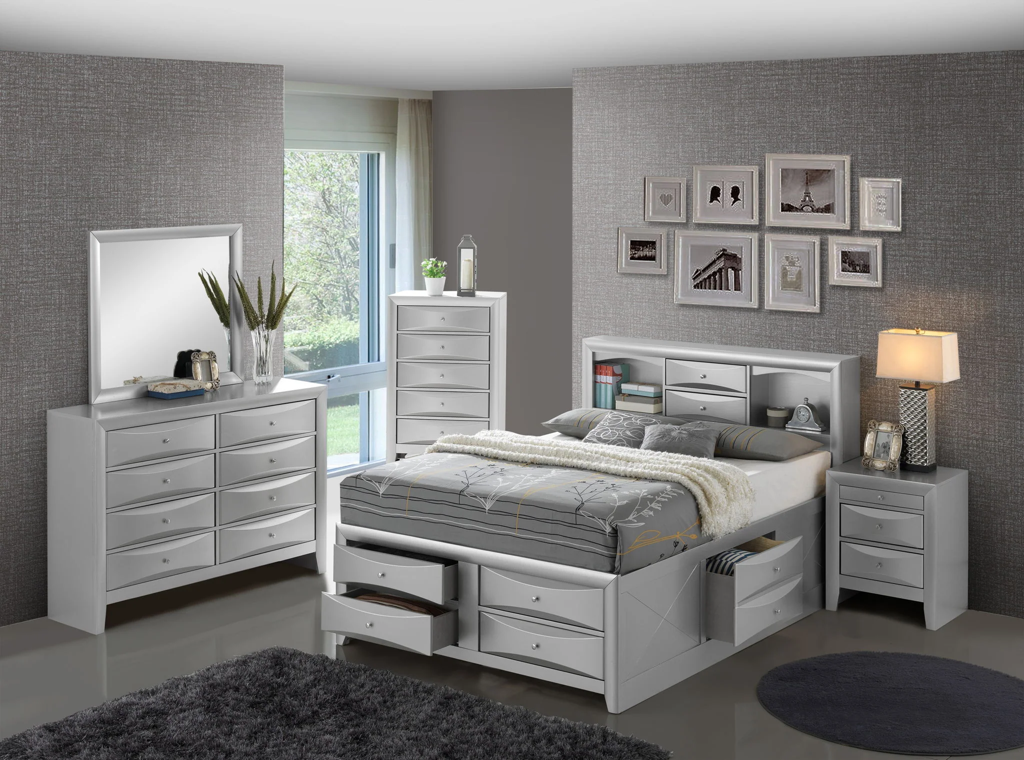 Modern Design Storage Bed With Bookcase Headboard - Image 36
