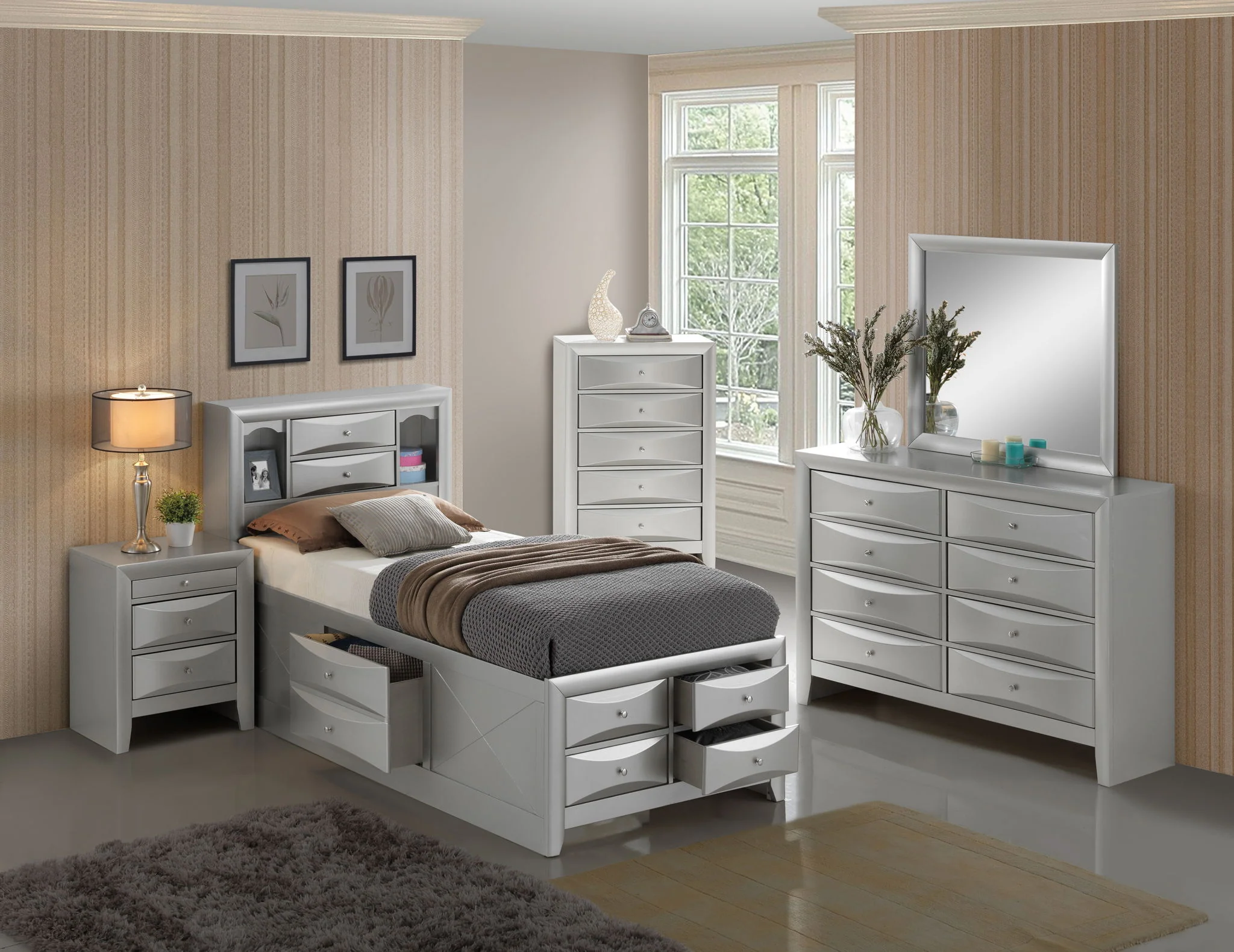 Modern Design Storage Bed With Bookcase Headboard - Image 38