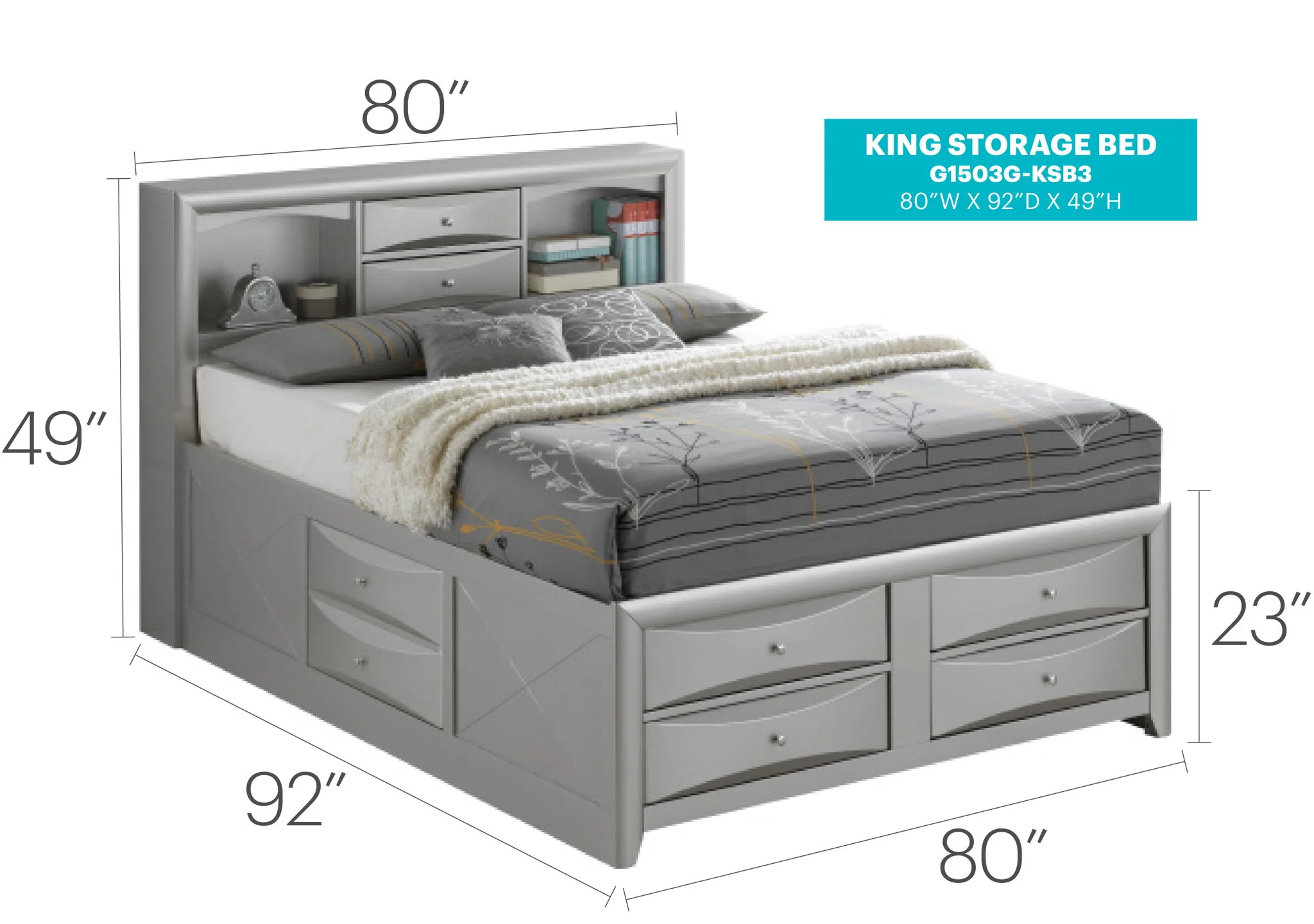 Modern Design Storage Bed With Bookcase Headboard - Image 40