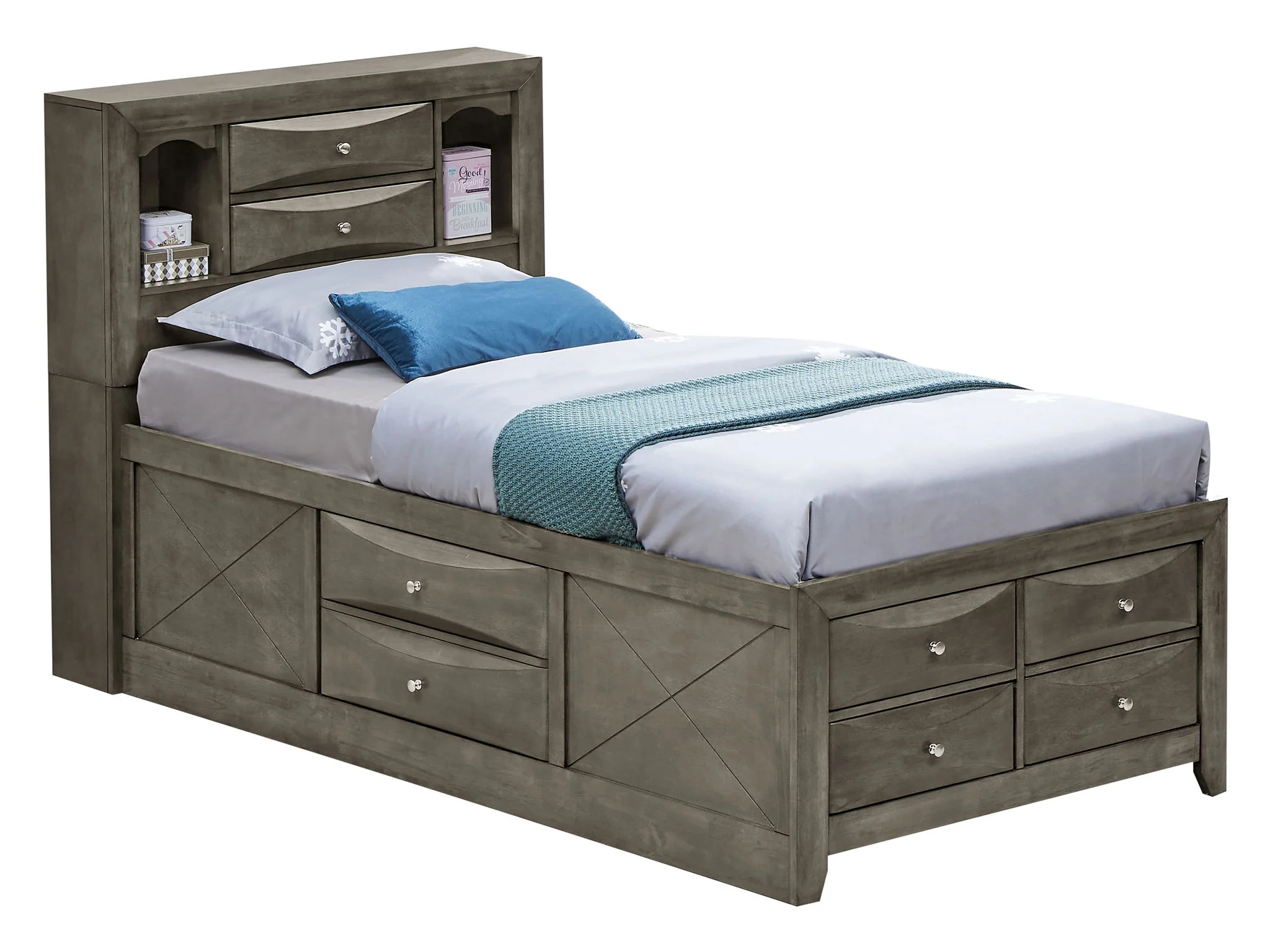 Modern Design Storage Bed With Bookcase Headboard - Image 5