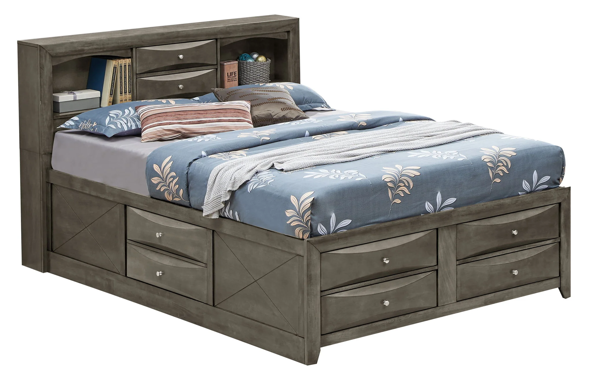 Modern Design Storage Bed With Bookcase Headboard - Image 7
