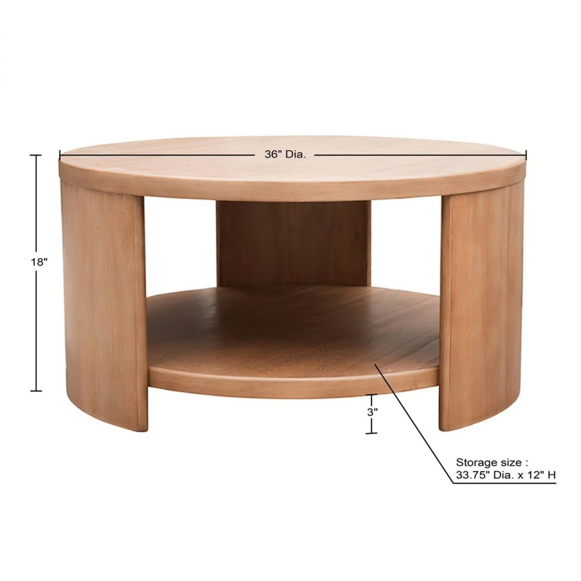 Minimalist Round Coffee Table With Shelf Storage - Natural - Image 3