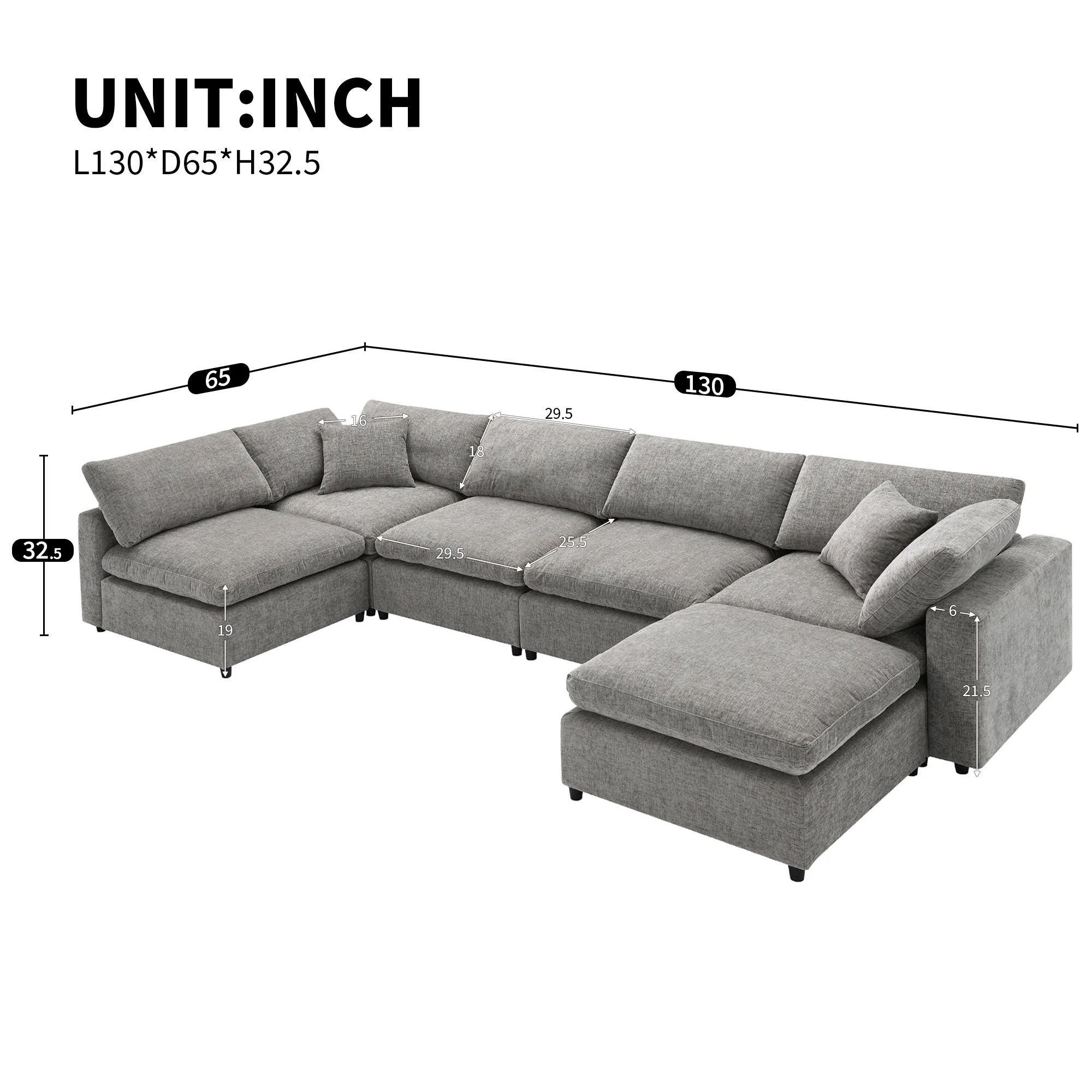 Modern Modular Cloud Sofa Bed, 6 Seat Sectional Couch Set With Ottoman, Free Combination, Convertible U Shaped Sleeper Sofa For Living Room - Image 5