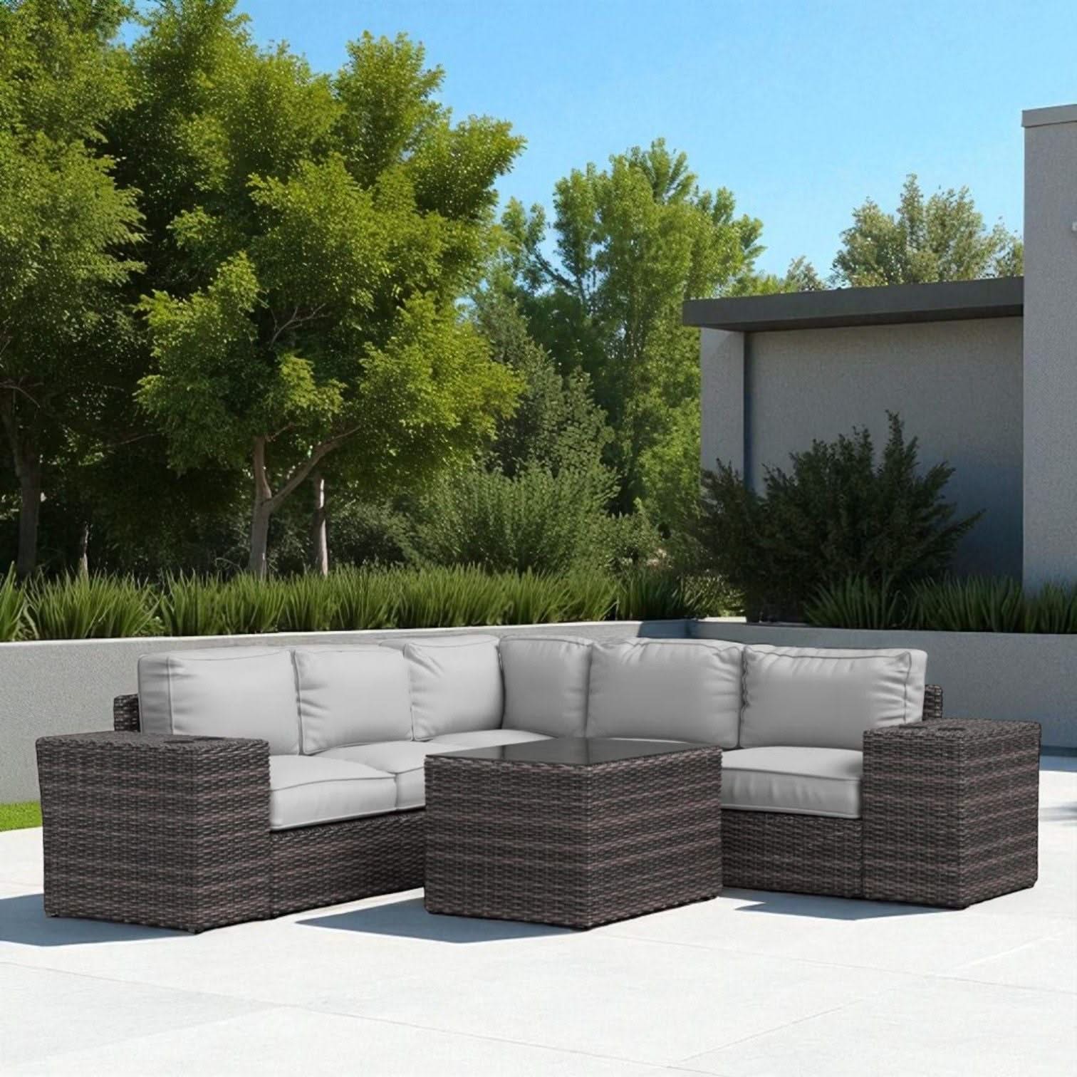 Modern Patio Rattan Sectional Set With Cushions - Image 13