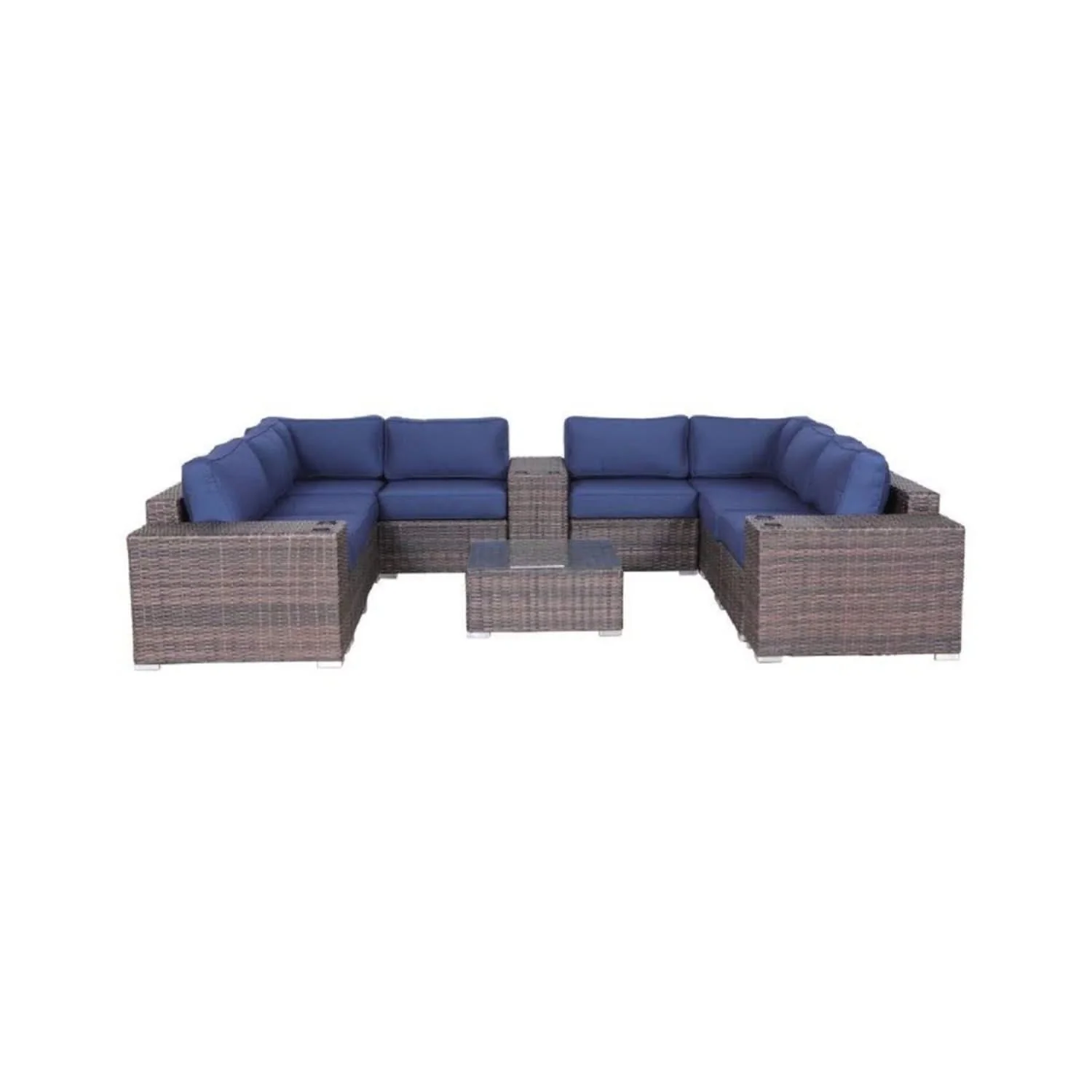 Modern Patio Rattan Sectional Set With Cushions - Image 3