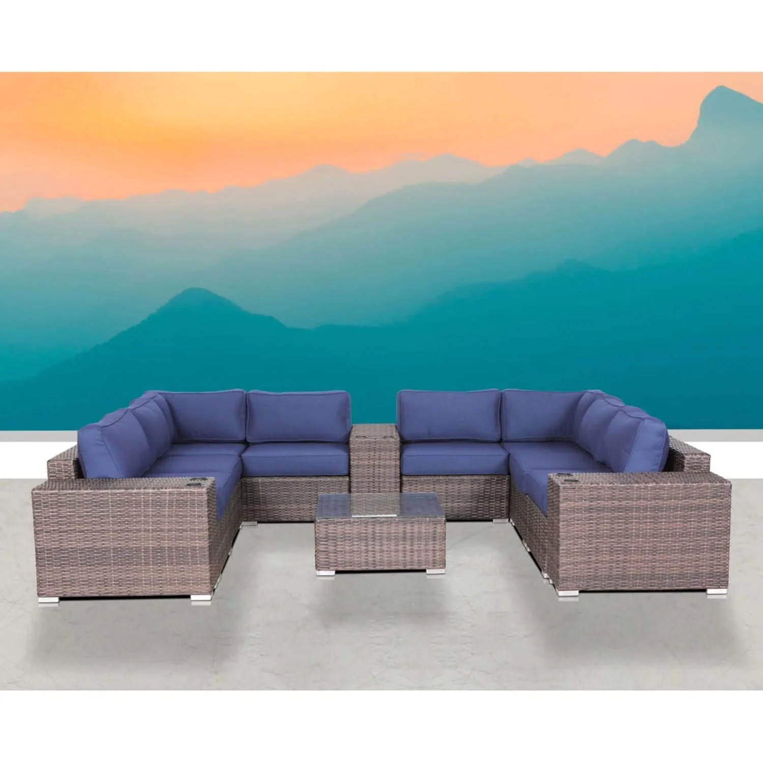 Modern Patio Rattan Sectional Set With Cushions - Image 32