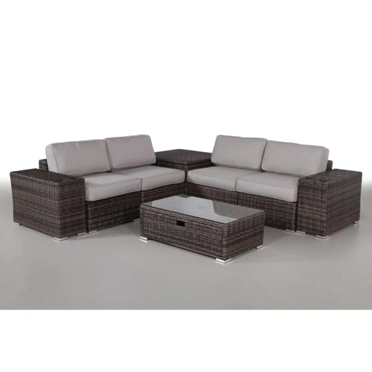Modern Patio Rattan Sectional Set With Cushions - Image 4