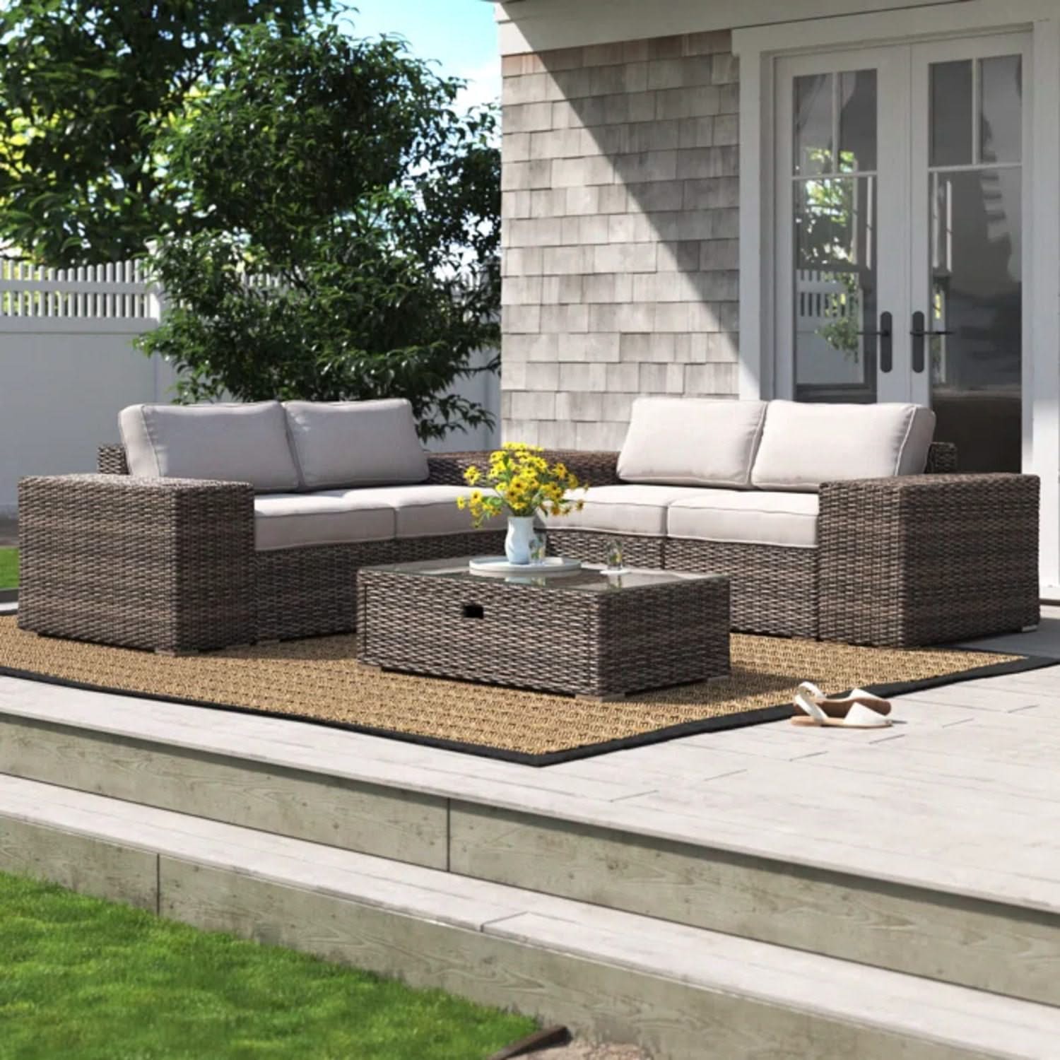 Modern Patio Rattan Sectional Set With Cushions - Image 48