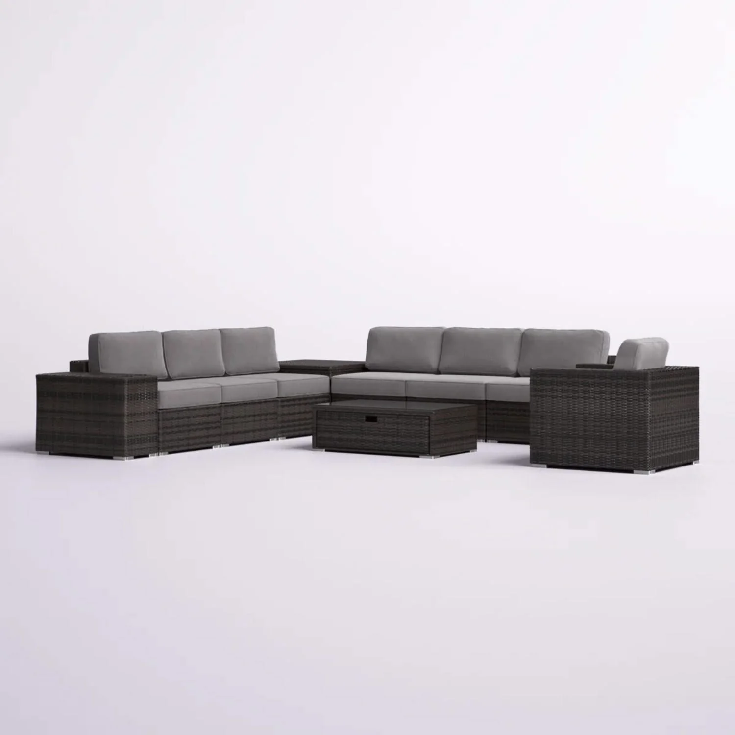 Modern Patio Rattan Sectional Set With Cushions - Image 7