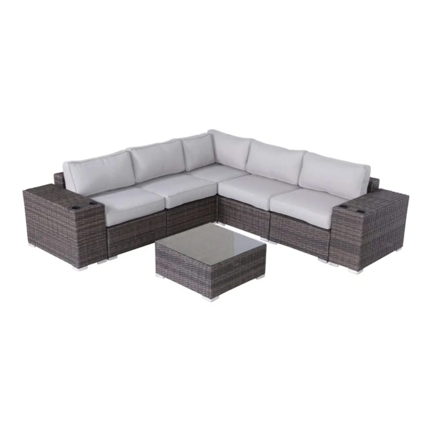 Modern Patio Rattan Sectional Set With Cushions - Image 8