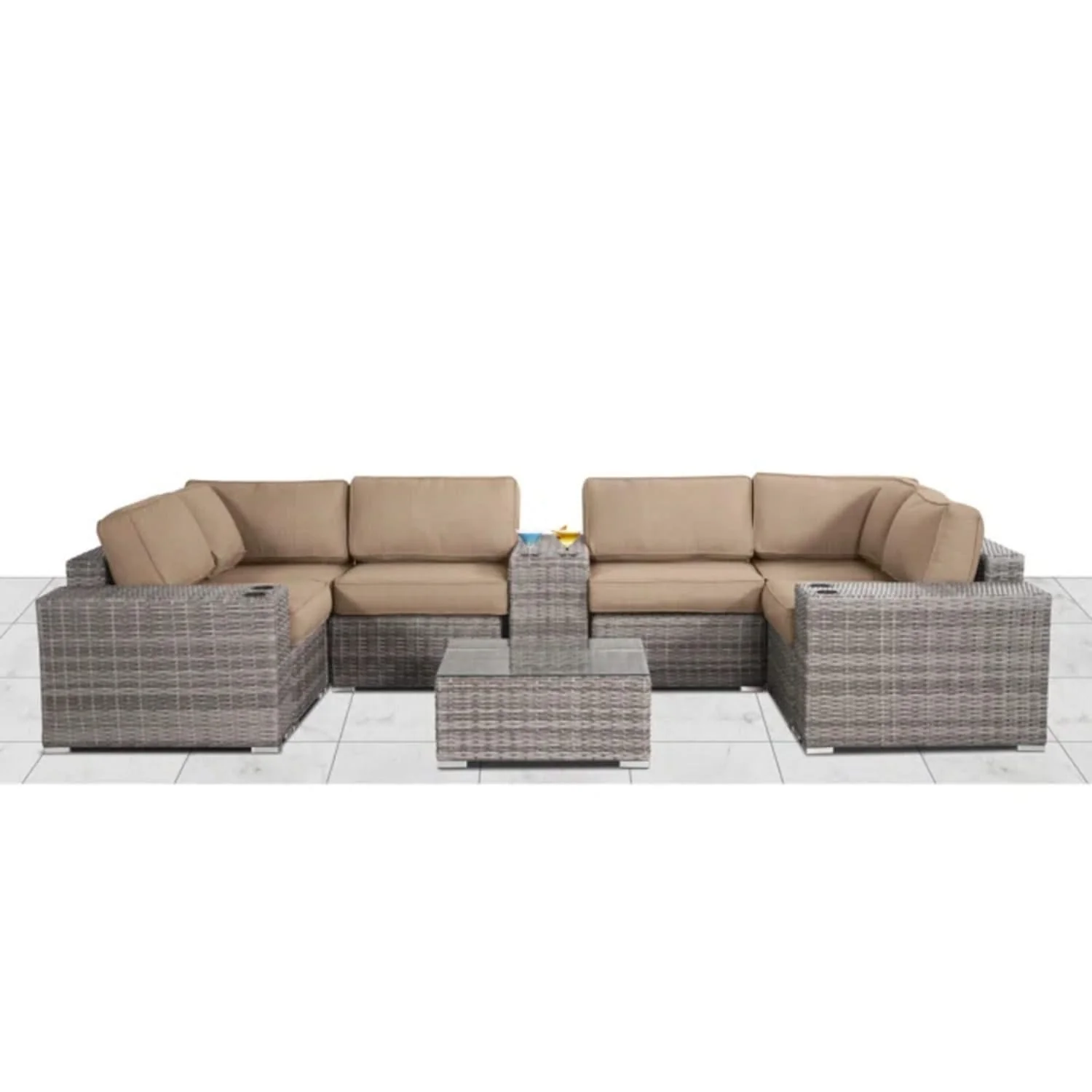 Modern Patio Rattan Sectional Set With Cushions - Image 9