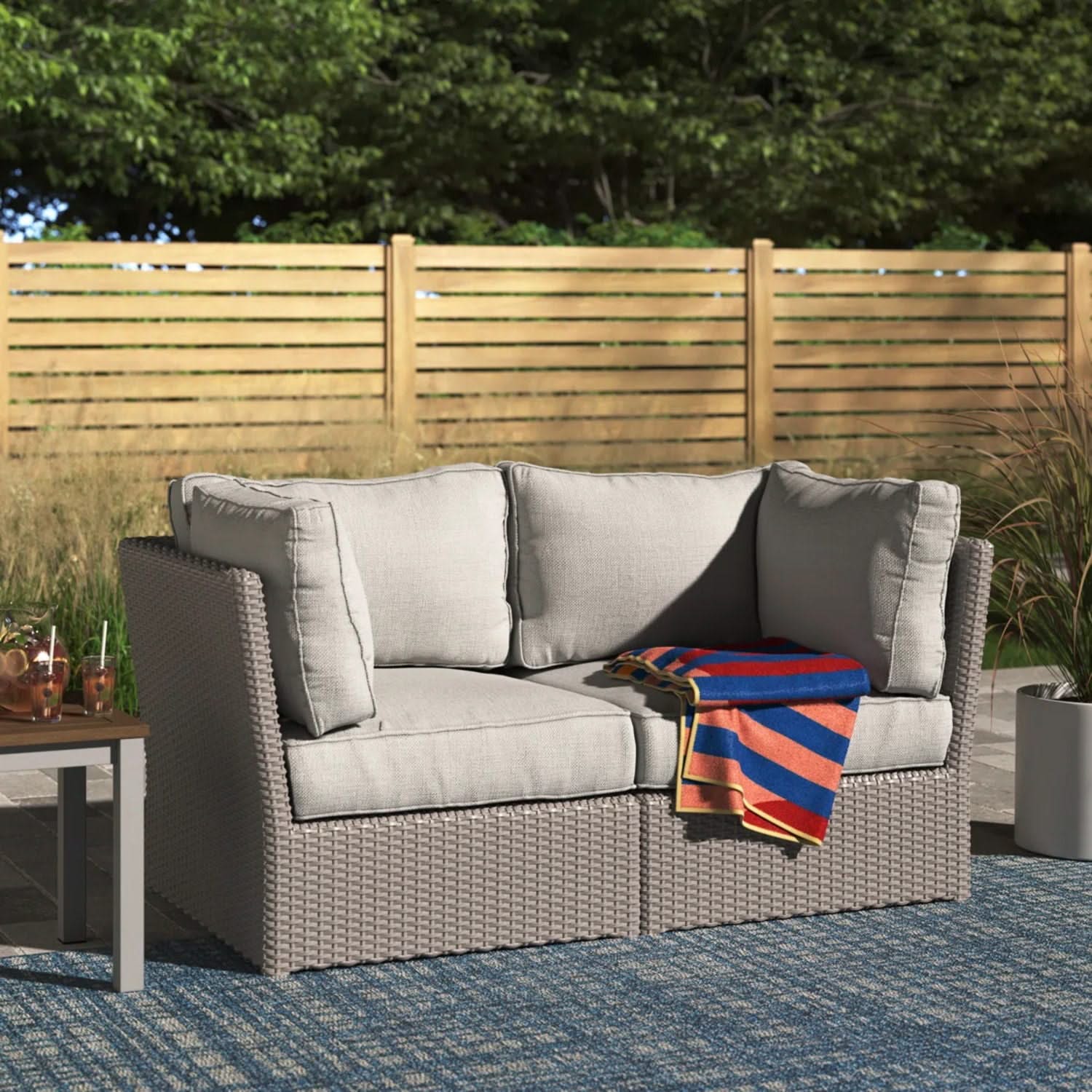 Modern Patio Wicker Loveseat With Cushions - Image 3