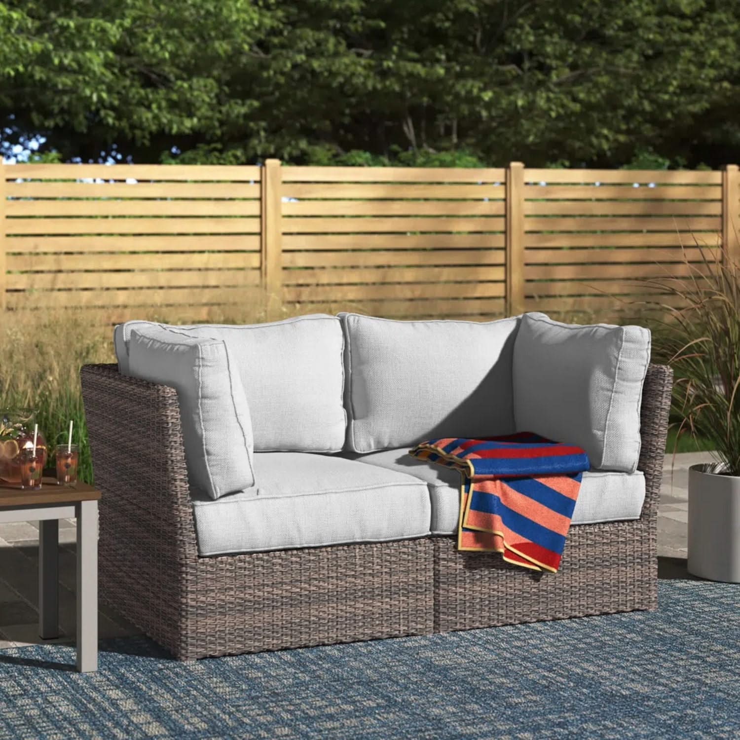 Modern Patio Wicker Loveseat With Cushions - Image 6
