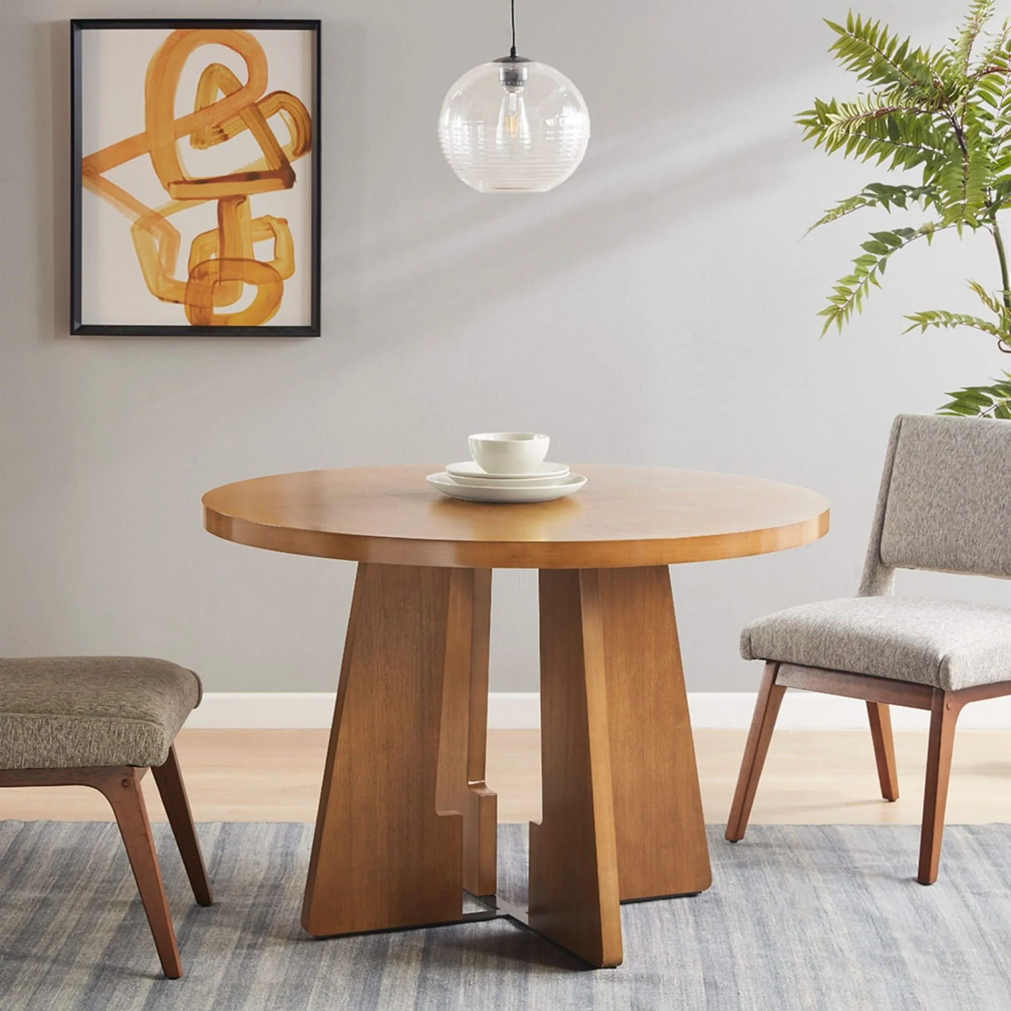 Round Dining Table With Pecan Wood Veneer - Walnut - Image 3