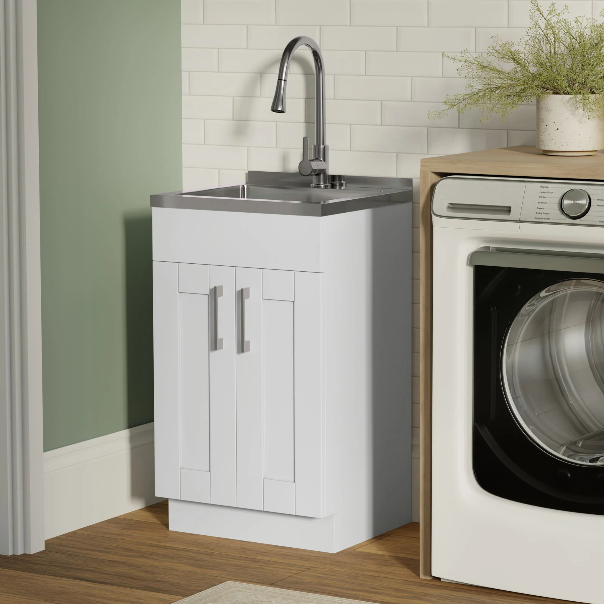 Modern Shaker All-In-One Laundry Utility Sink And Cabinet With Pull-Out Faucet - Image 4