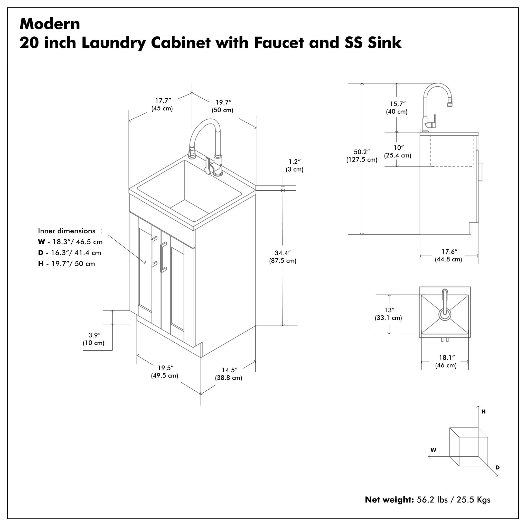 Modern Shaker All-In-One Laundry Utility Sink And Cabinet With Pull-Out Faucet - Image 6