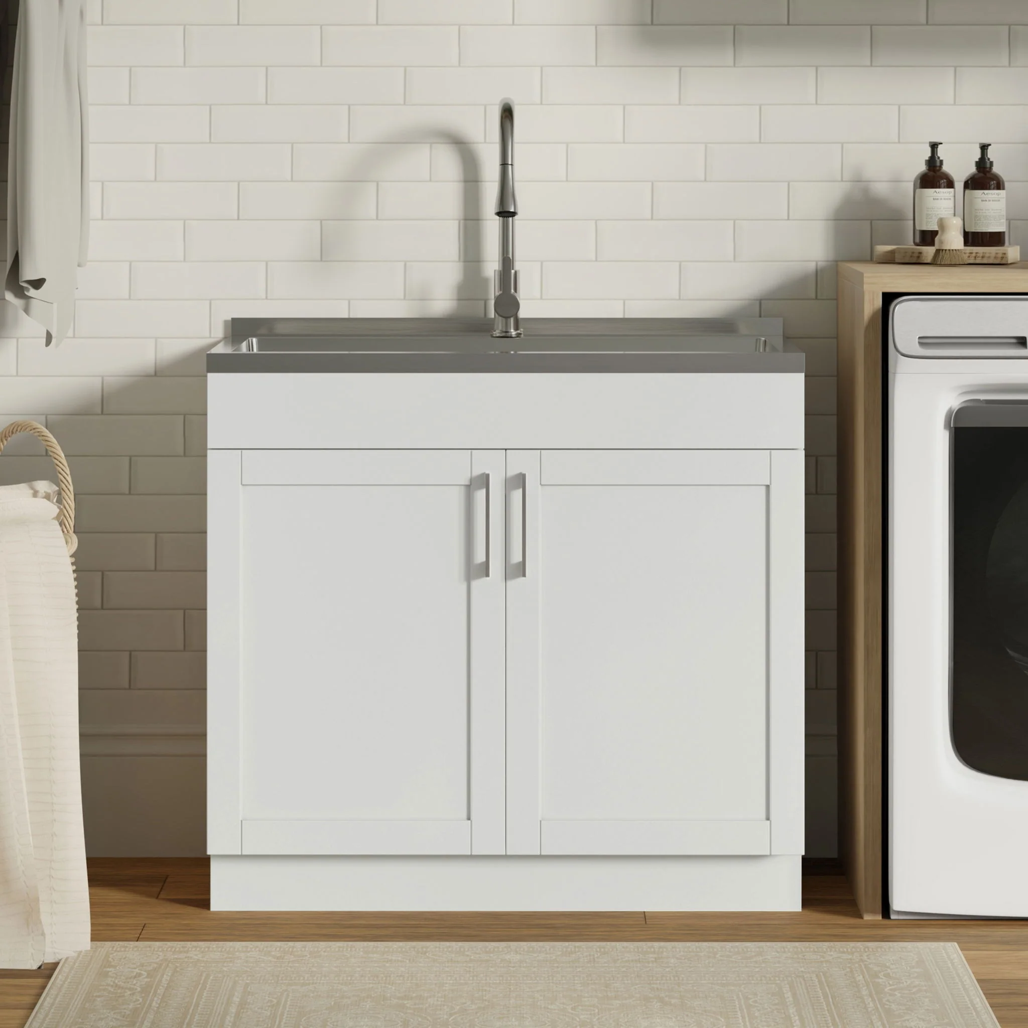 Modern Shaker All-In-One Laundry Utility Sink And Cabinet With Pull-Out Faucet - Image 7