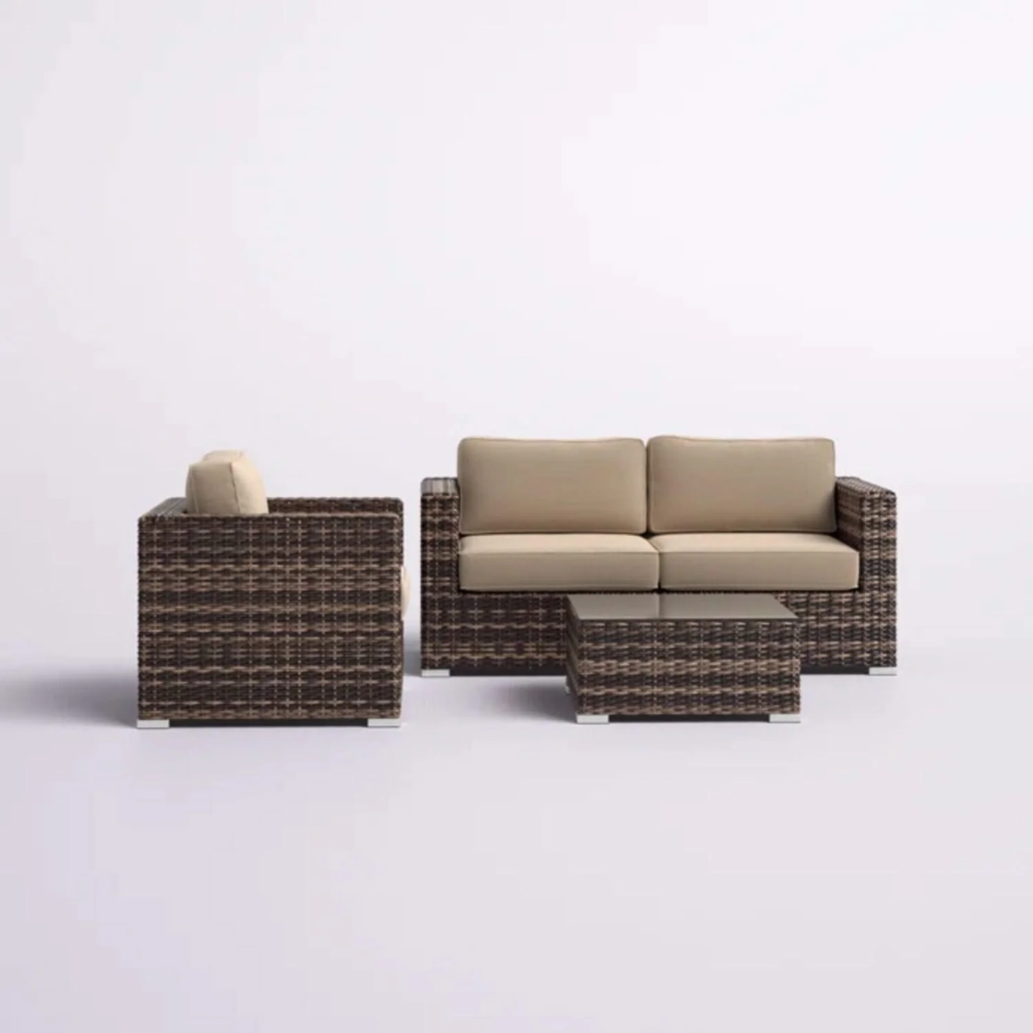 Modern Style Hdpe Wicker Seating Group With Cushions For 3 People In Brown Finish - Image 4