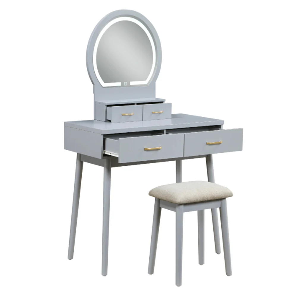 Modern Vanity Table with LED Mirror & Padded Stool – White or Gray - Image 10