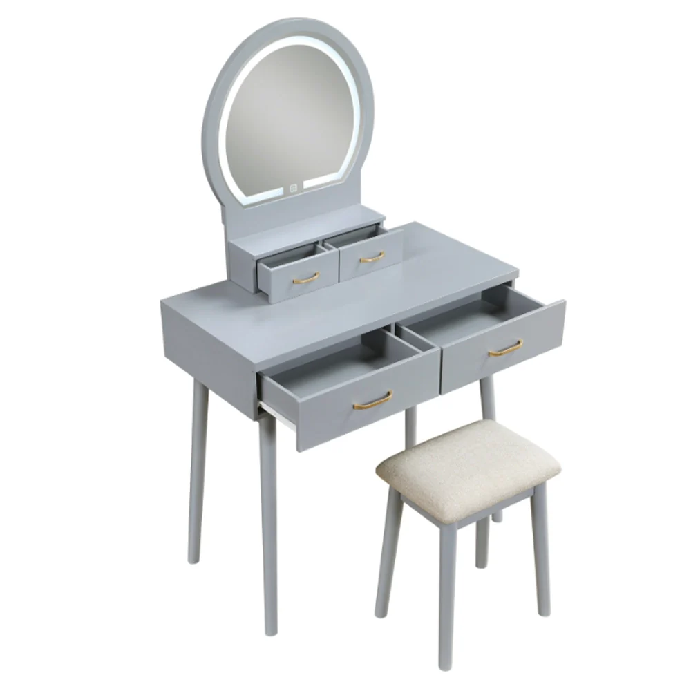 Modern Vanity Table with LED Mirror & Padded Stool – White or Gray - Image 11