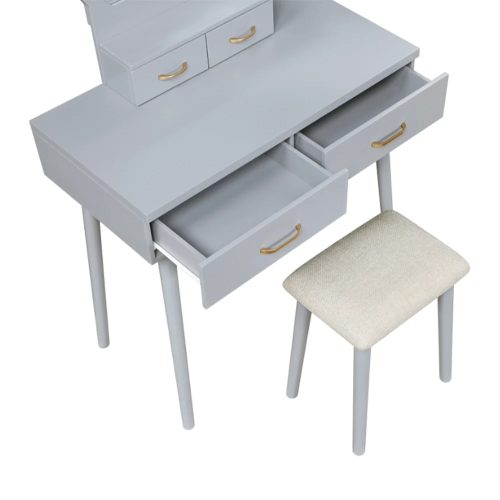 Modern Vanity Table with LED Mirror & Padded Stool – White or Gray - Image 12