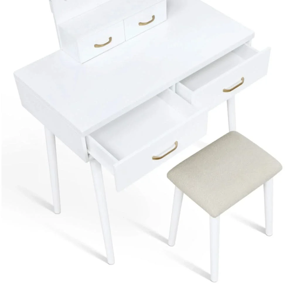 Modern Vanity Table with LED Mirror & Padded Stool – White or Gray - Image 6