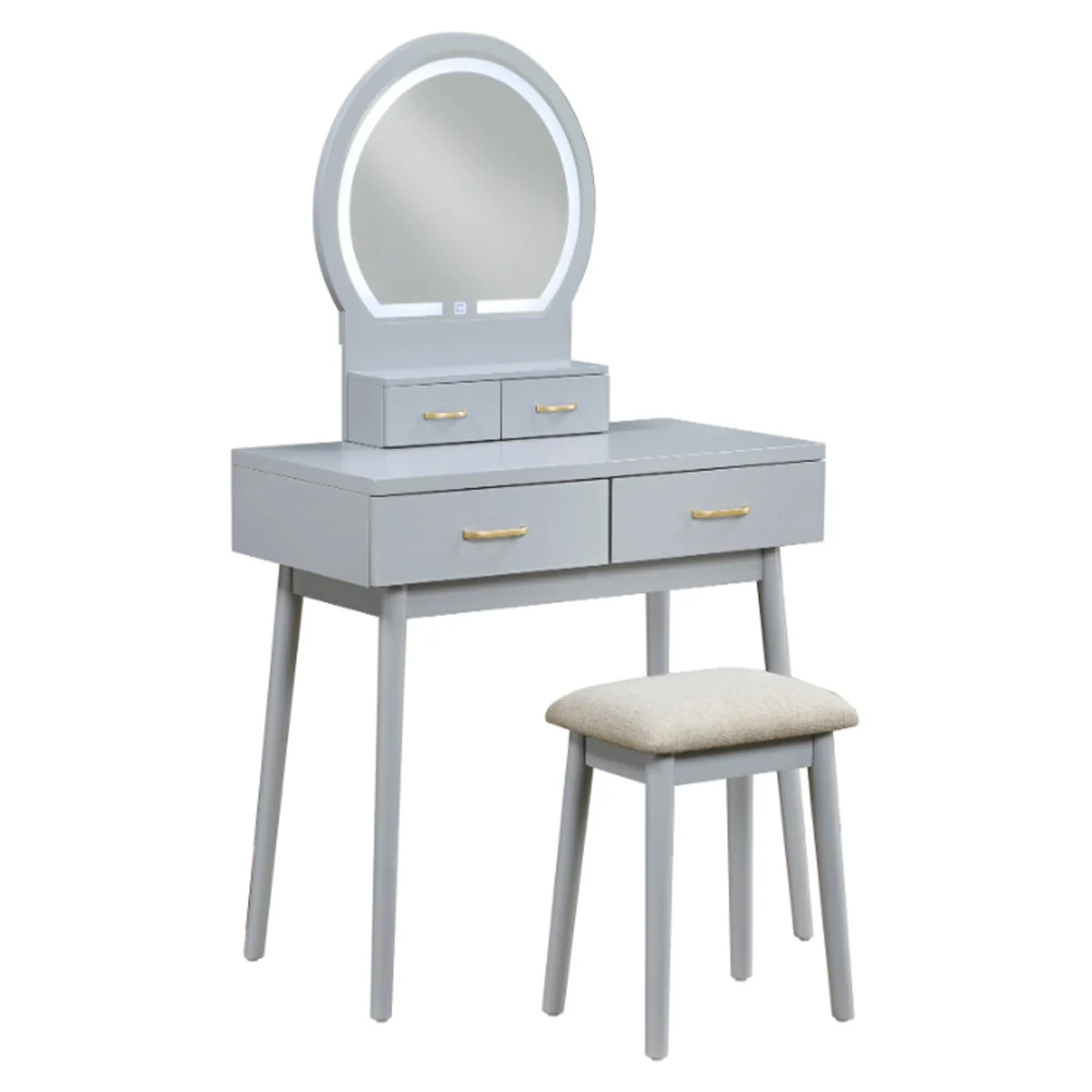 Modern Vanity Table with LED Mirror & Padded Stool – White or Gray - Image 9