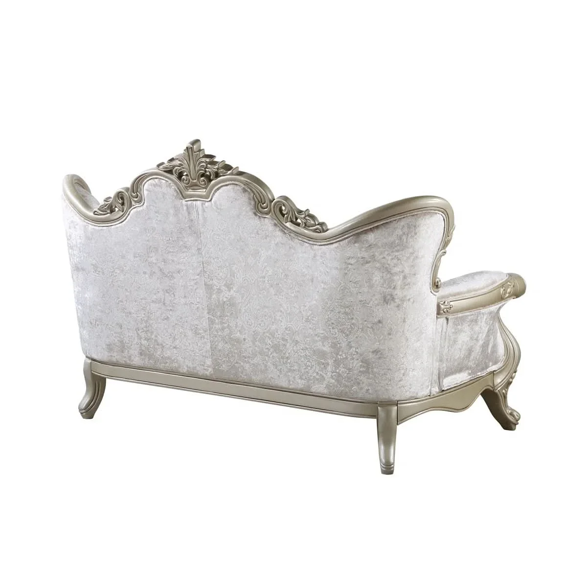 Monique Pearl Silver Victorian Loveseat with Ornate Carved Frame - Image 4