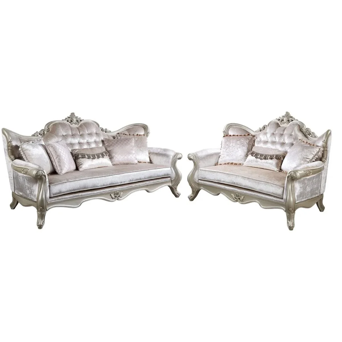 Monique Pearl Silver Victorian Loveseat with Ornate Carved Frame - Image 5