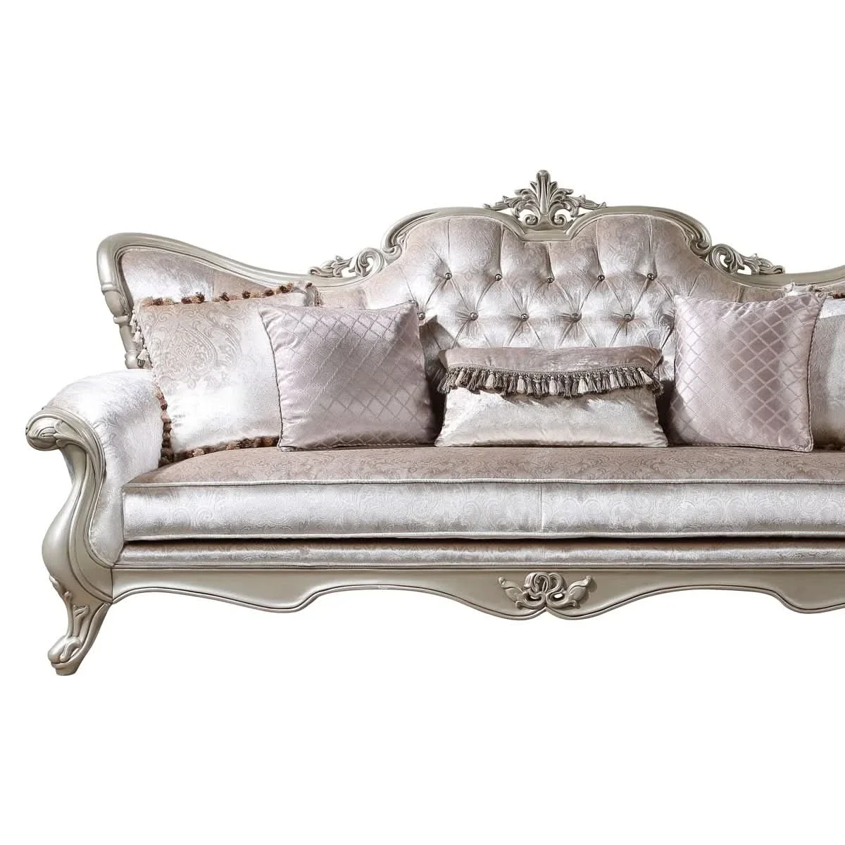 Monique Pearl Silver Victorian Sofa with Ornate Carved Accents - Image 2