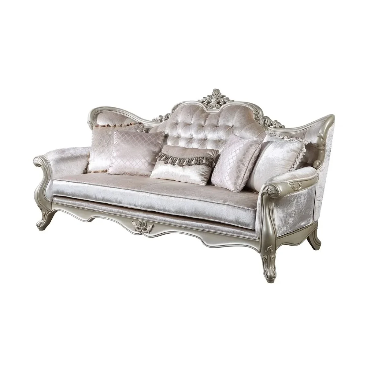 Monique Pearl Silver Victorian Sofa with Ornate Carved Accents - Image 3